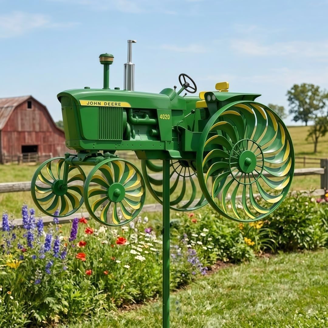 Garden Tractor Windmill Spinner, Vibrant Wind Sculpture Stake for Lawn Yard Patio, Charming Outdoor Ornament Gift for Family and Friends (2)
