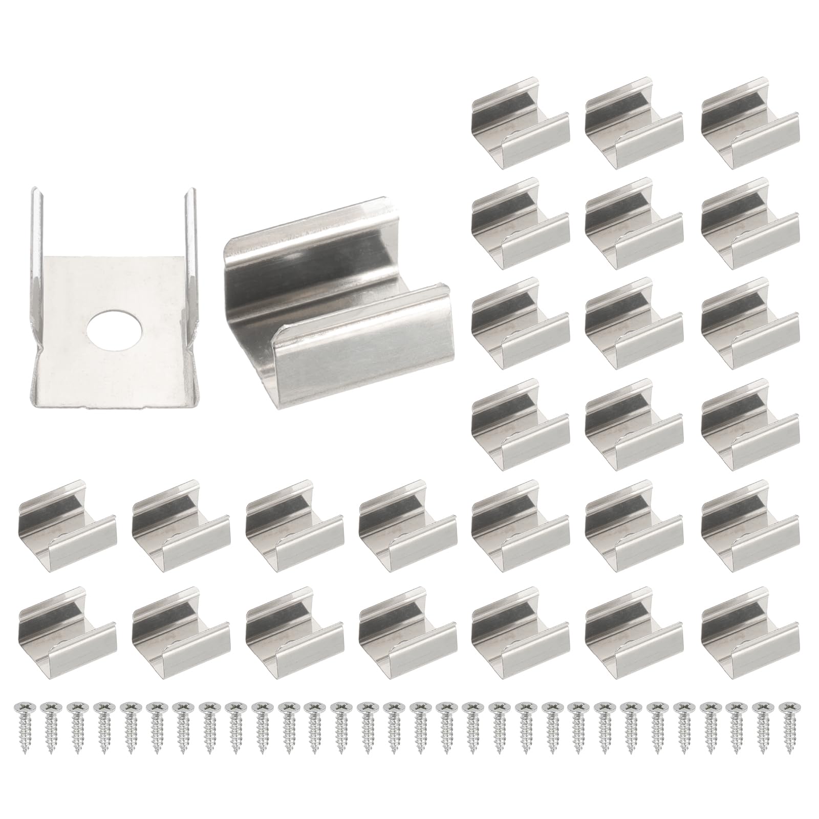 PATIKIL LED Strip Clips, 30pcs Stainless Steel Mounting Brackets Fixing Clip Clamp Support Holder with Screws for 11mm to 12mm LED Strip Lighting Cable