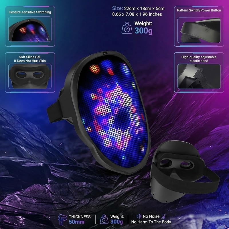 MEGOO Led Mask with Bluetooth Programmable App,Light Up Digital Face Mask image 6