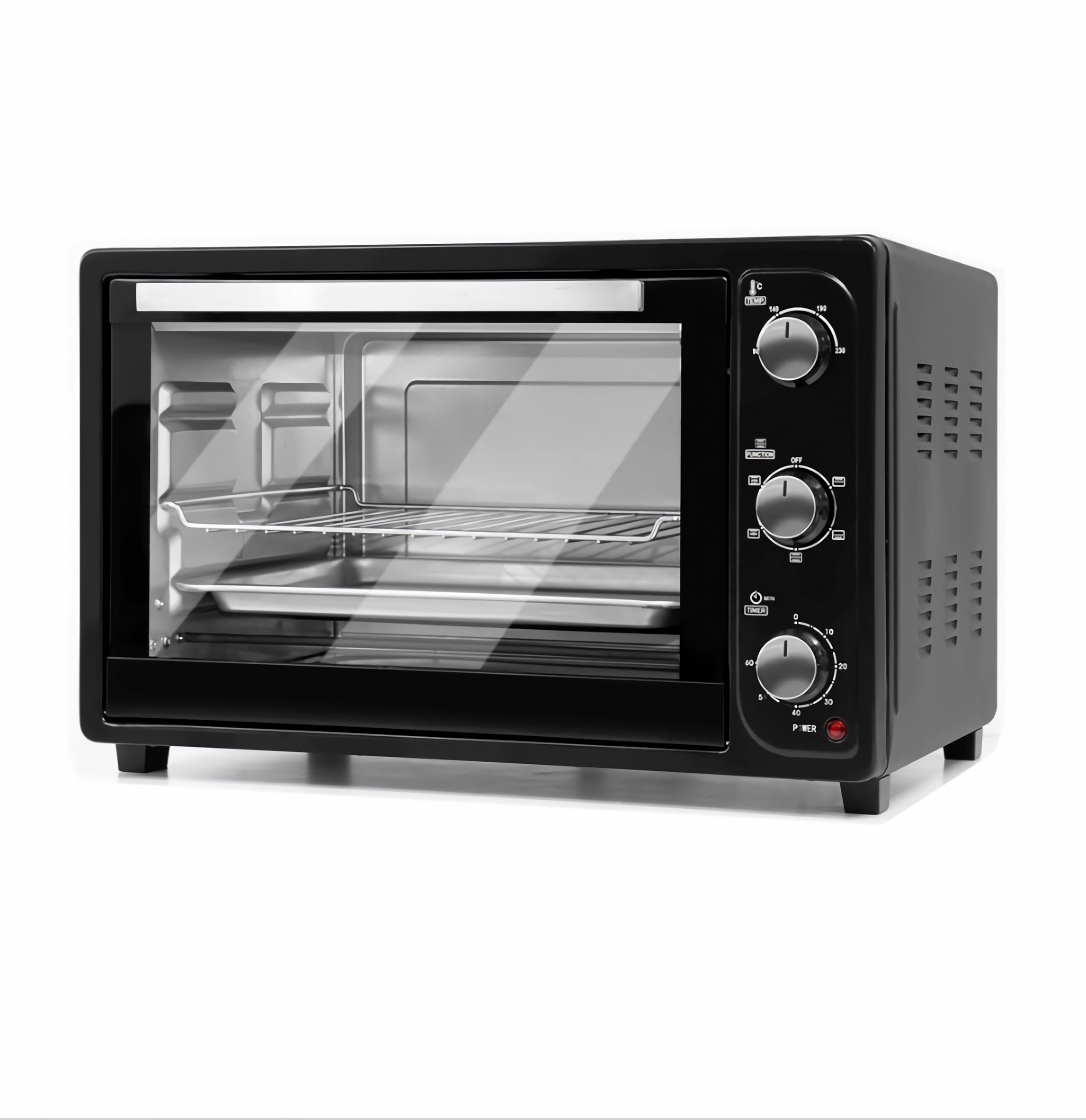Forno Elettrico Ventilato 35 Litri Doppio Vetro 230° Timer Termostato 1500W Cottura Superiore Inferiore Combinata + Ventilata Griglia Acciaio e Leccarda 50x38x31cm