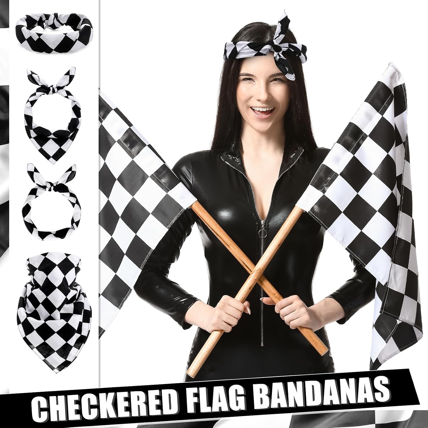 Panitay 24 Pcs Checkered Flag Bandanas Cotton Bandanna Black and White Checkered Wearable Bandanas for Women Men Racing Party Scarf Handkerchief Accessories Costume