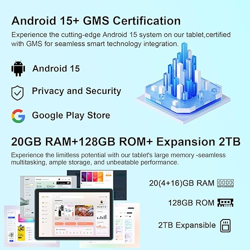Miniatura 5 de Tablet Android 13 de 10 pulgadas, 2024 más reciente 12 GB de RAM+128 GB ROM1 TB tabletas expandibles PC, tabletas 2 en 1 con teclado, pantalla HD de