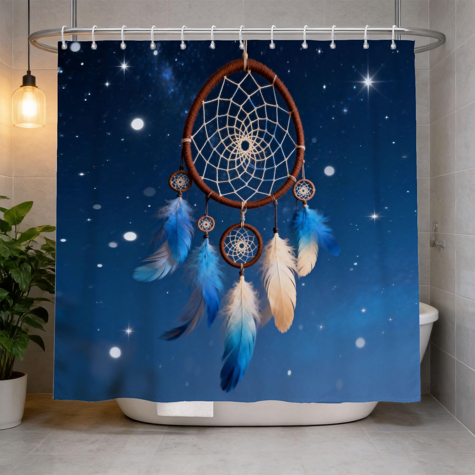 Hongduo 3D Star Feather Shower Curtain for Stalls Bathtubs Gradient Feather Bathroom Decor Shower Curtain Set Polyester Fabric Waterproof 120x180cm/48X71 Inch with Hooks
