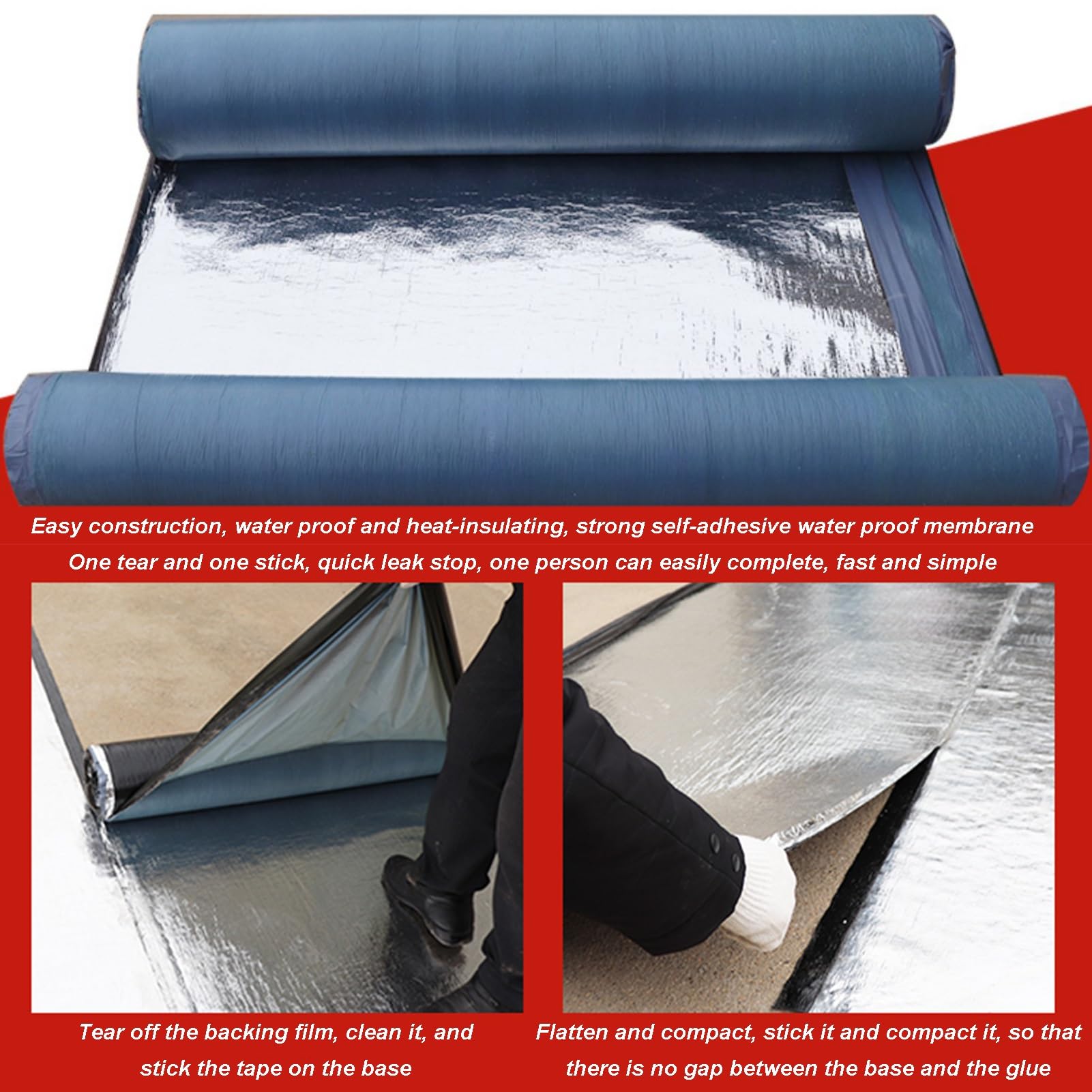 Auto-adhésif Réparation De Toiture Ruban Aluminium, Ruban Bitumineux, Imperméable Isolation Thermique Protection UV Mastic D'étanchéité Rouleau De Sous-couche Pour Murs Sols Greniers(1.5mm-1x10m)