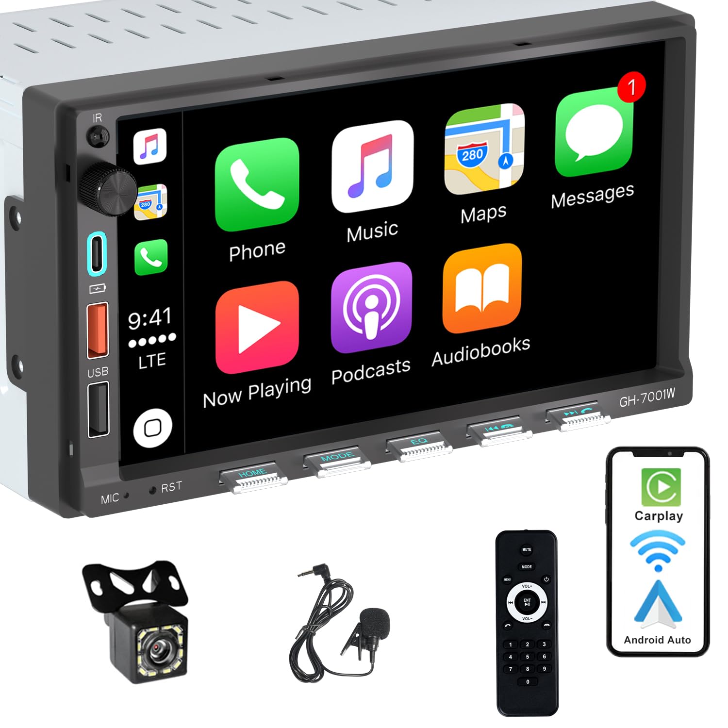 Autoradio Bluetooth 2Din mit 7" Bildschirm Wireless CarPlay