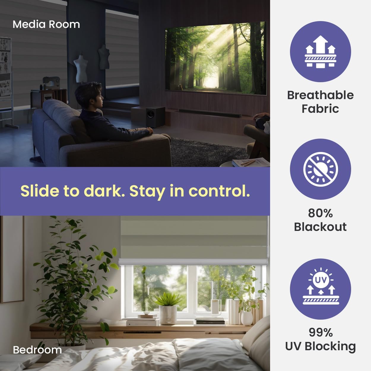 FOIRESOFT Standard Cordless Custom Blackout Zebra Roller Shades and Blinds for Windows [Bonita, Brown, W 20-81 x H 20-84 inch] Dual Layer Sheer Room Darkening, Select 1x1 for Custom