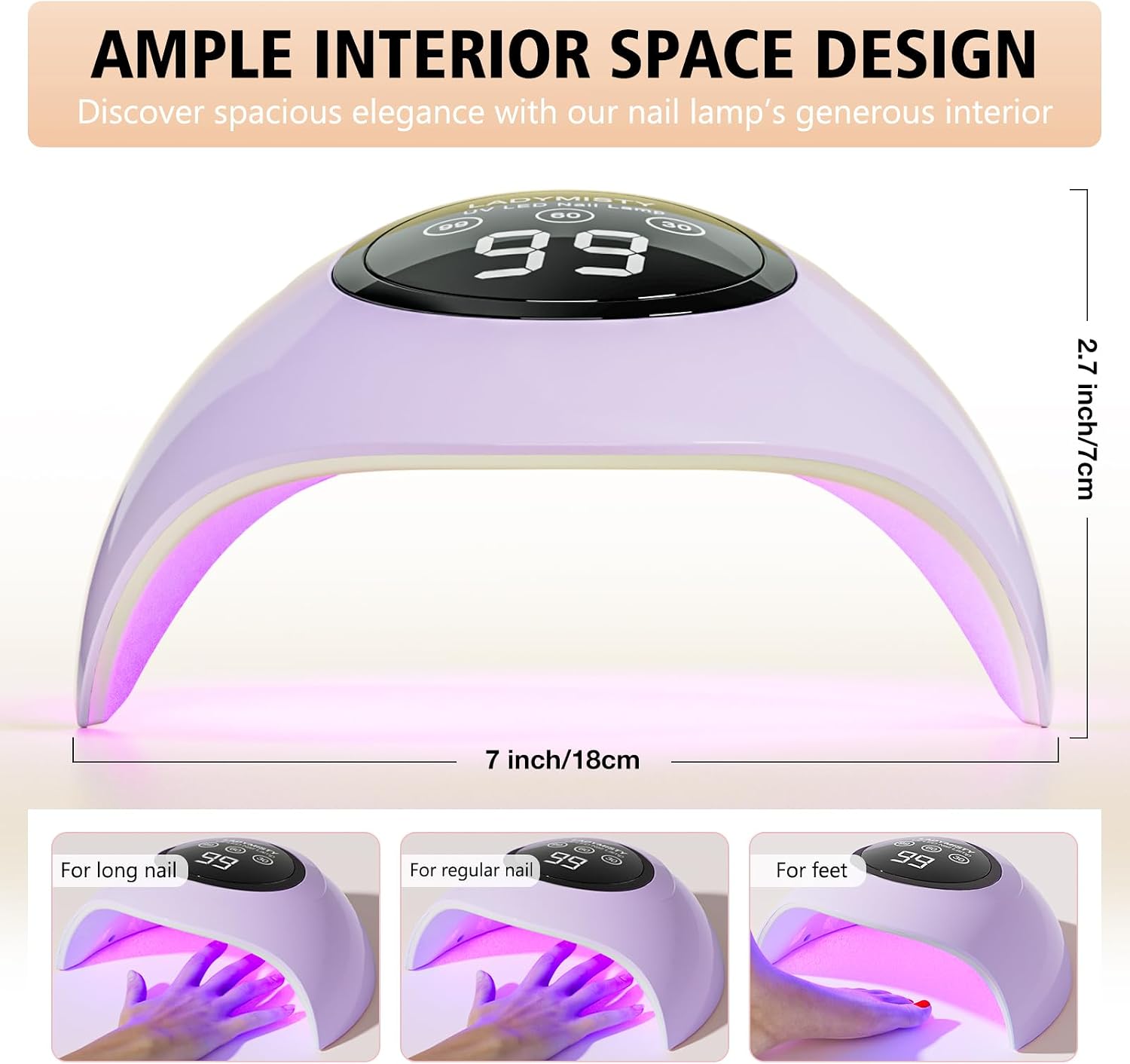 ladymisty 72w uv led nail lamp, 2026 new upgrade uv light for gel nails with 18 beads, 3 timer nail dryer, lcd display, auto sensor, professional nail lamps for gel polish (purple)