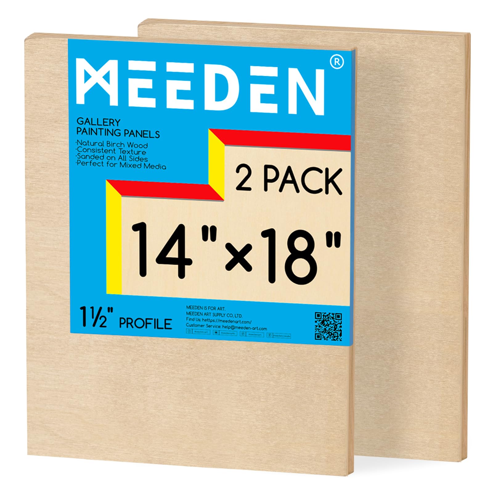 MEEDEN Unfinished Wood Canvas Board: 1-1/2" Deep 14x18” Wooden Canvas Panel Pack of 2 - Blank Cradled Wood Art Board for Painting