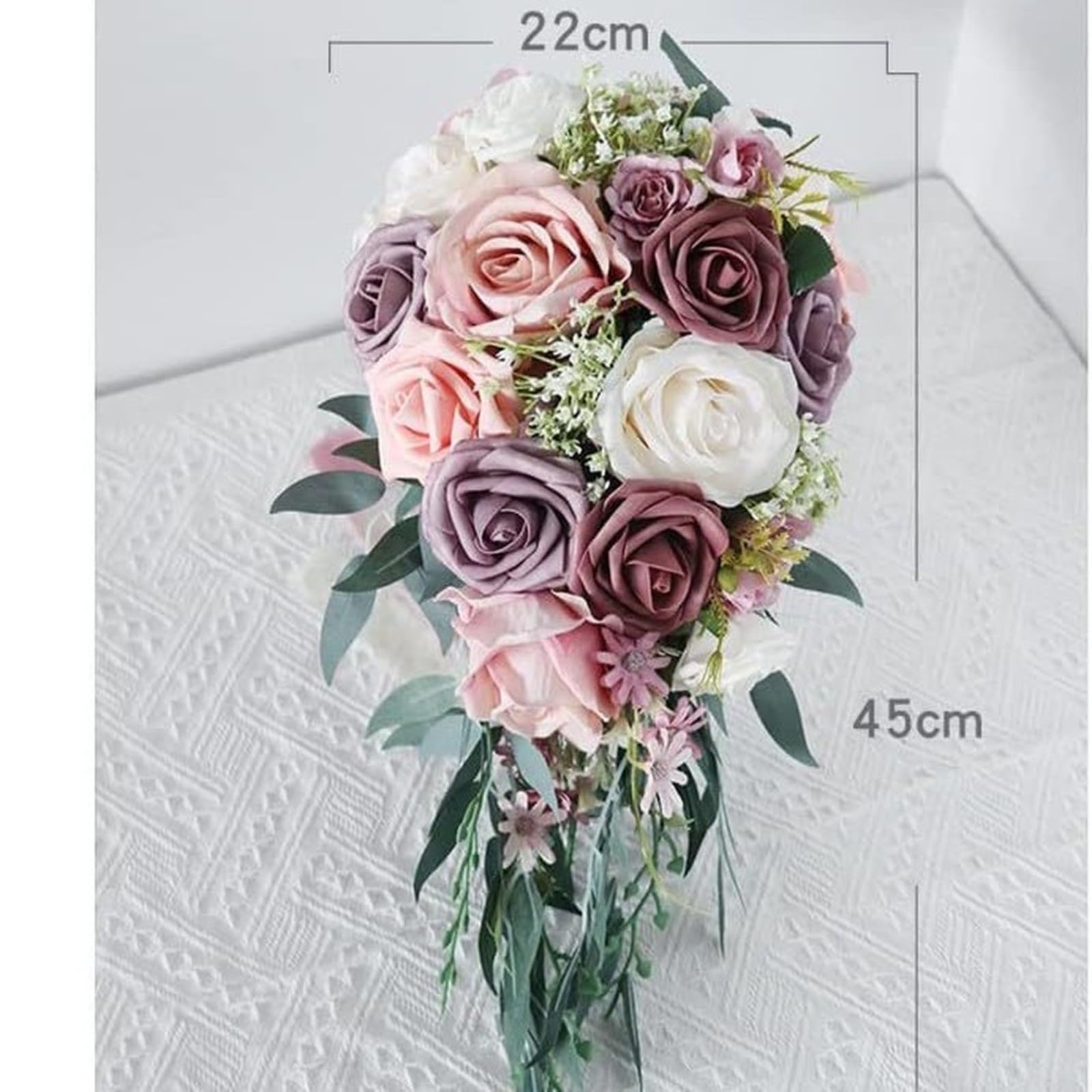 Elegante ramo de novia con forma de lágrima, ramo de flores artificiales de seda para novia o para novia, centro de mesa de boda (rosa)