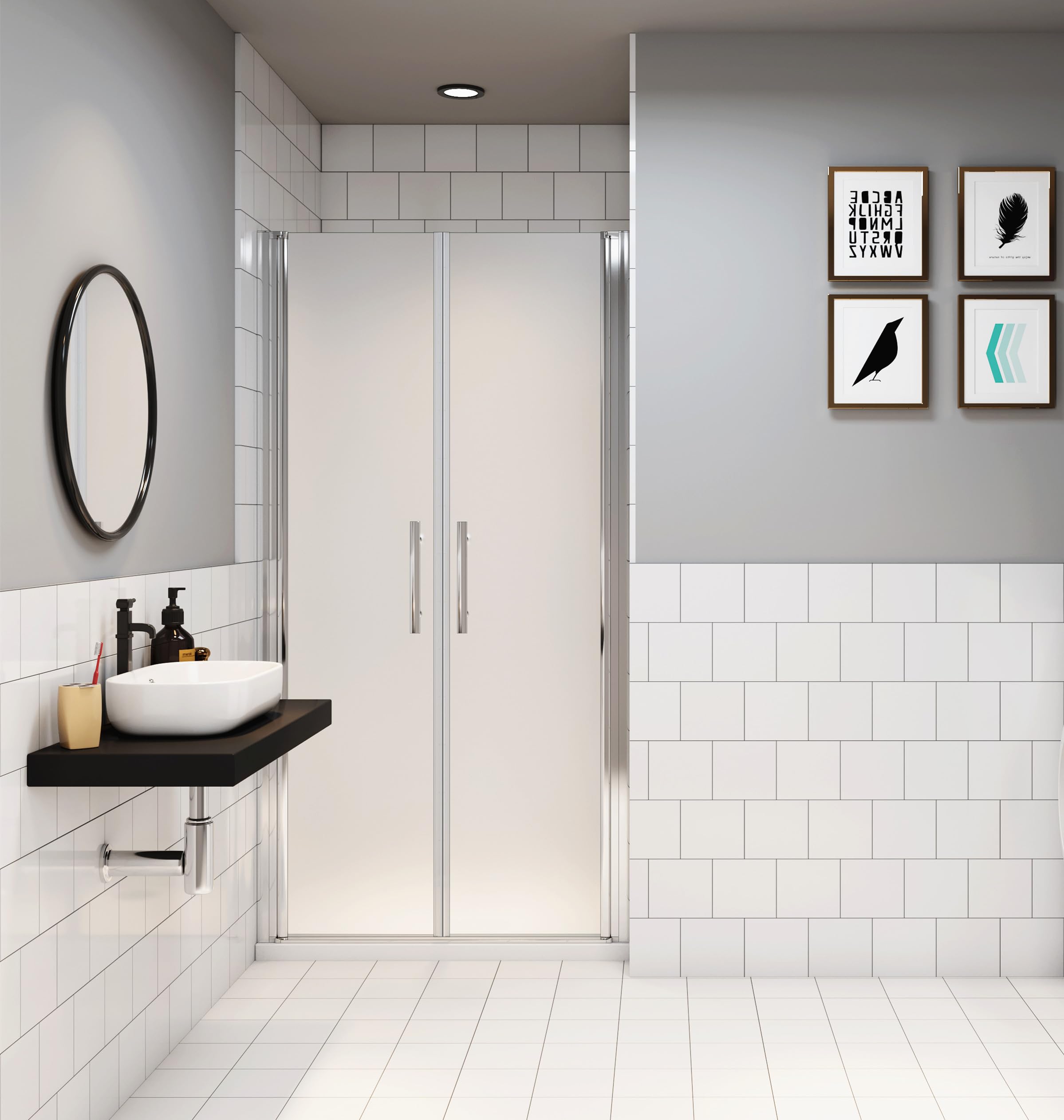Duschtür Nischentür 90 x 195cm Pendeltür 6mm ESG Nano Glas Schwingtür Doppeltür Milchglas Chrom