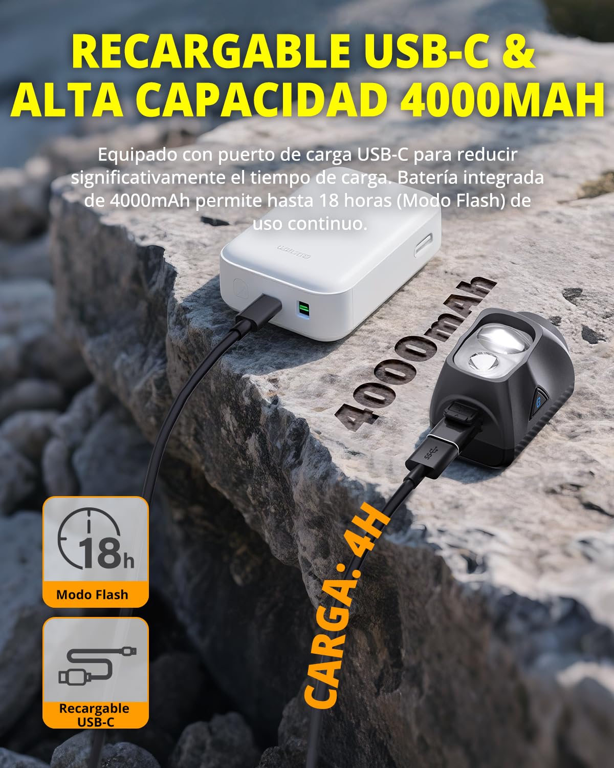 TOWILD DL1700 Luz Delantera para Bicicleta con Mando a Distancia, 1700 Lumen Luces para Bicicleta con Doble Fuente de Luz Alta y Baja, 4000mAh Faro Recargable para Bicicleta Tamaño Compacto