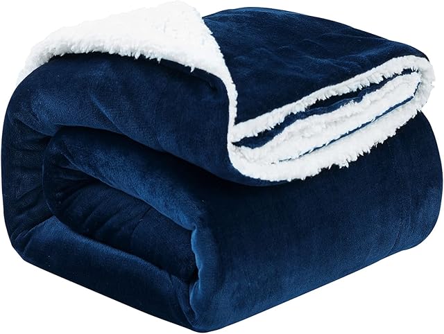 Hansleep Sherpa Fleece Throw Blanket Double Size (150 x 200cm) Fluffy Ultra Soft Blankets Reversible for Sofa and Bed Throw, Navy Blue