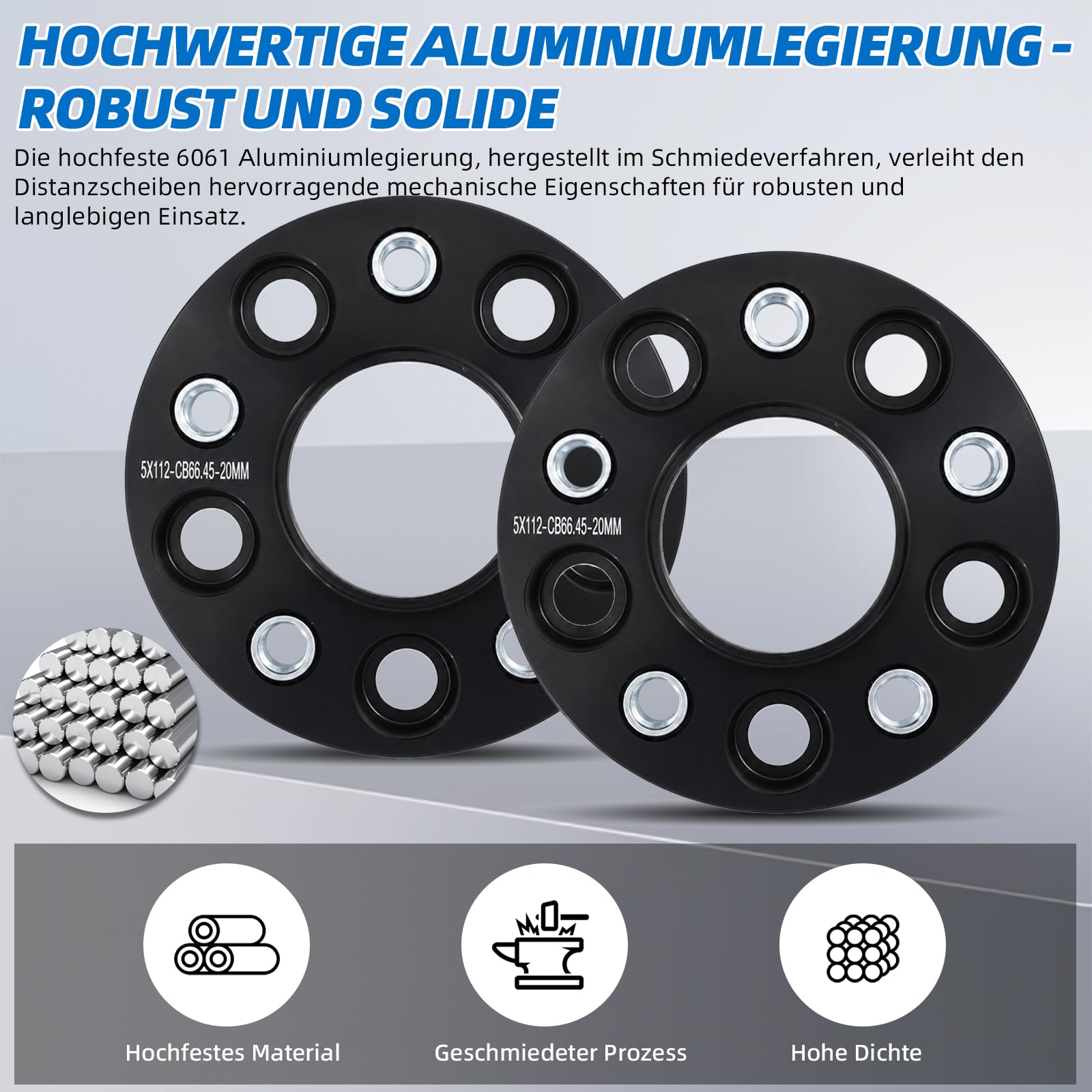 Spurverbreiterung 5x112 40mm 2x20mm NLB:66.45 für Mercedes | M14x1,5 Kegelbund 60°, 10 Schrauben, 6061 Alu, geschmiedet, CNC, schwarz, korrosionsfest