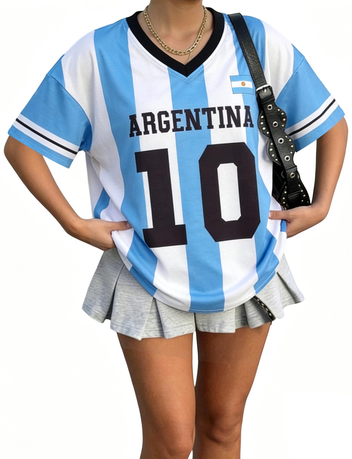 2026 Soccer Cup Shirt Women Oversized Mexico Brazil Shirts Funny Argentina Soccer Jerseys Spain V Neck T Shirts, Argentina, XL