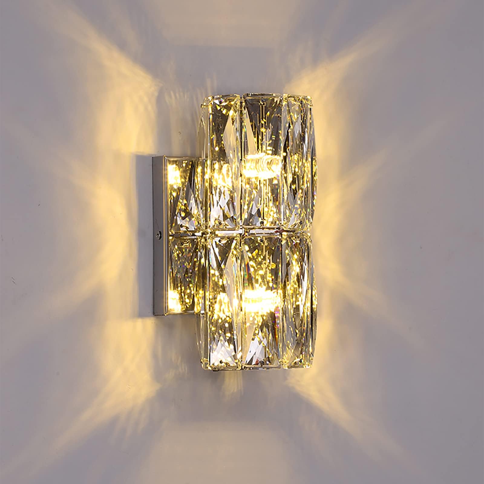 Gold Wall Lights for Living Room, Luxury Crystal Sconce, Travertine Modern LED Bedroom Bedside Lamp, Art Deco Indoor Hanging Lighting Fixture 2-Sections