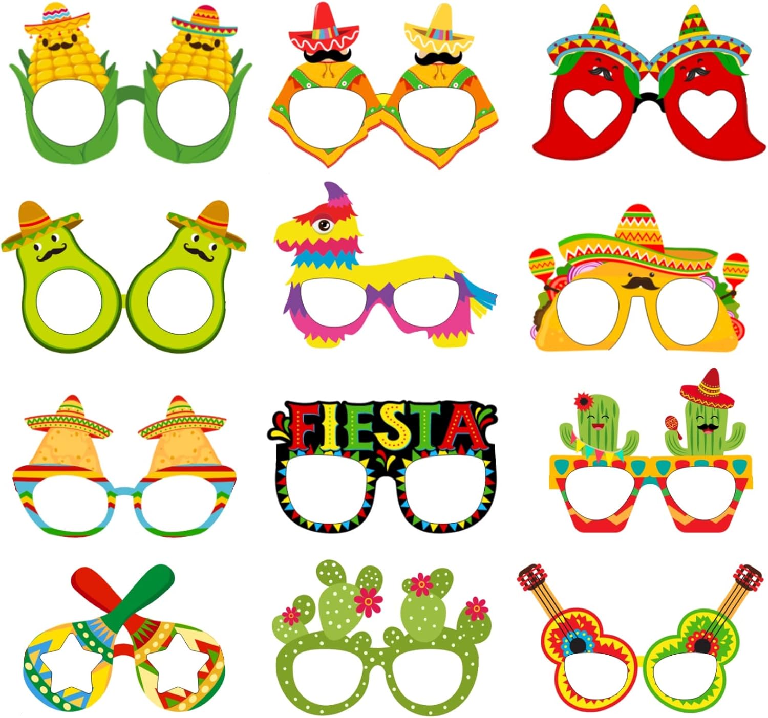 Meooeck 24 Pairs Mexican Fiesta Eyeglasses Cinco De Mayo Paper Glasses Taco Cactus Fiesta Mexican Party Decoration - Image 6