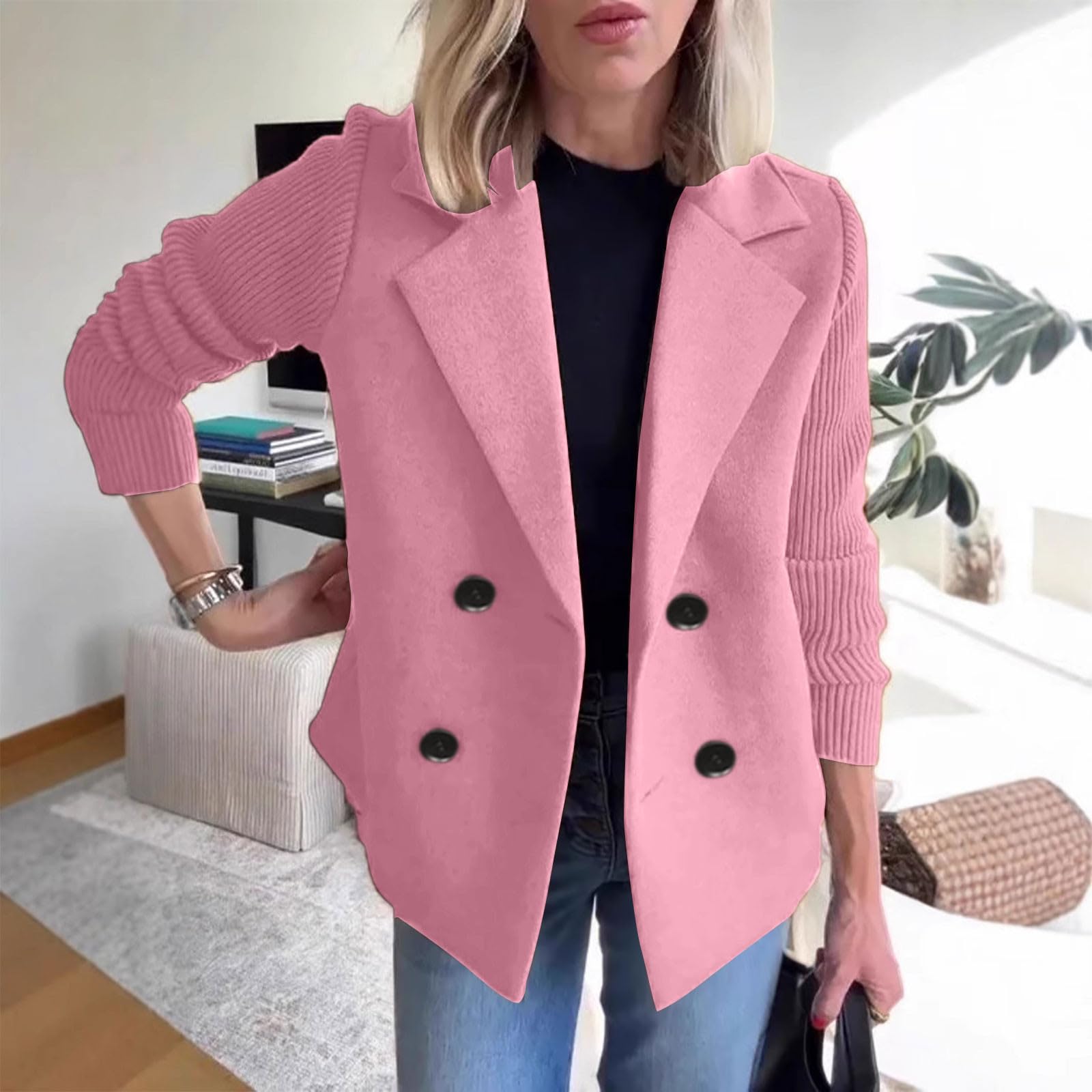 Piumino Donna Cappotto Aperto con Bottoni in Tinta Unita da Donna, Primavera 2025, Cappotto da Lavoro Festa