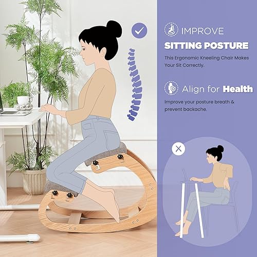 Miniatura 6 de MoomJiee Silla ergonómica, mecedora ajustable para oficina en casa, silla de oficina de madera para aliviar el dolor de espalda