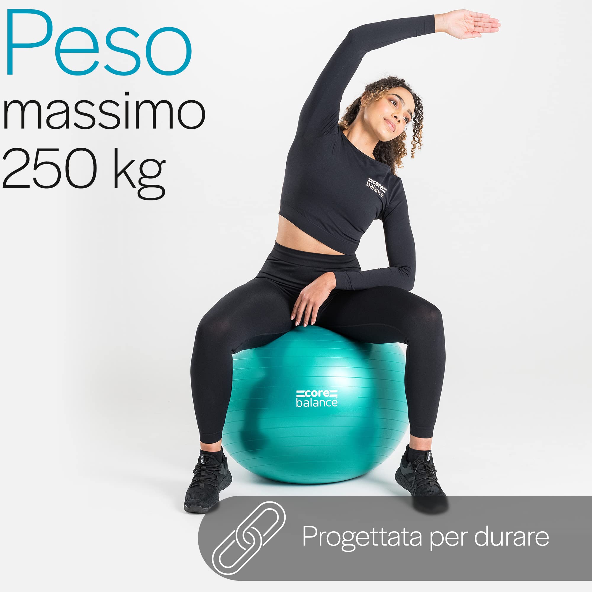 Core Balance Gym Ball- Palla da Palestra in Materiale Resistente- Esercizi Fitness Yoga Gravidanza -Anti Scoppio- Anti Scivolo- 55cm 65cm 75cm 85cm- Pompa rimozione Inclusi