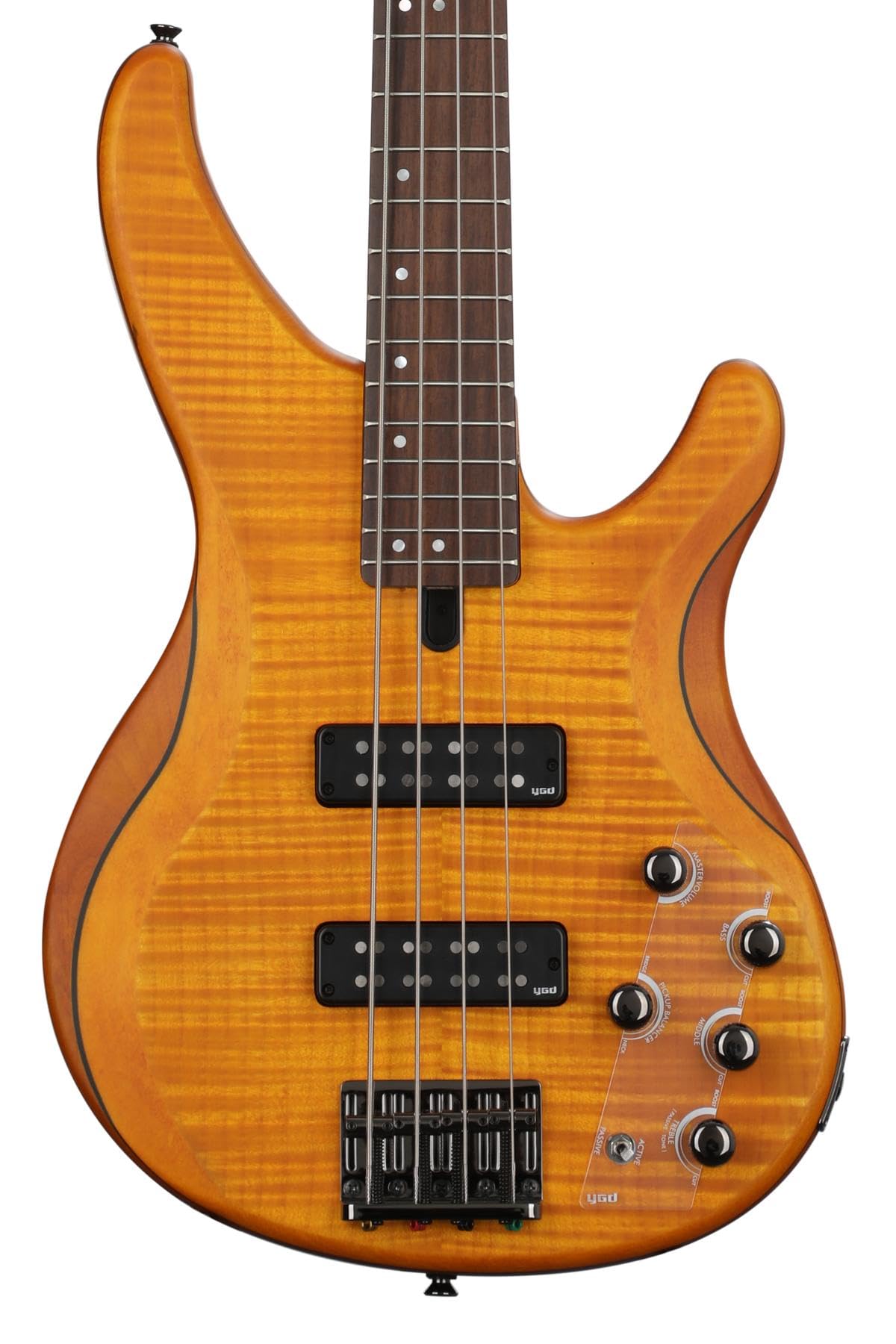 Yamaha TRBX604 4-String Flamed Maple Bass Guitar, Matte Amber