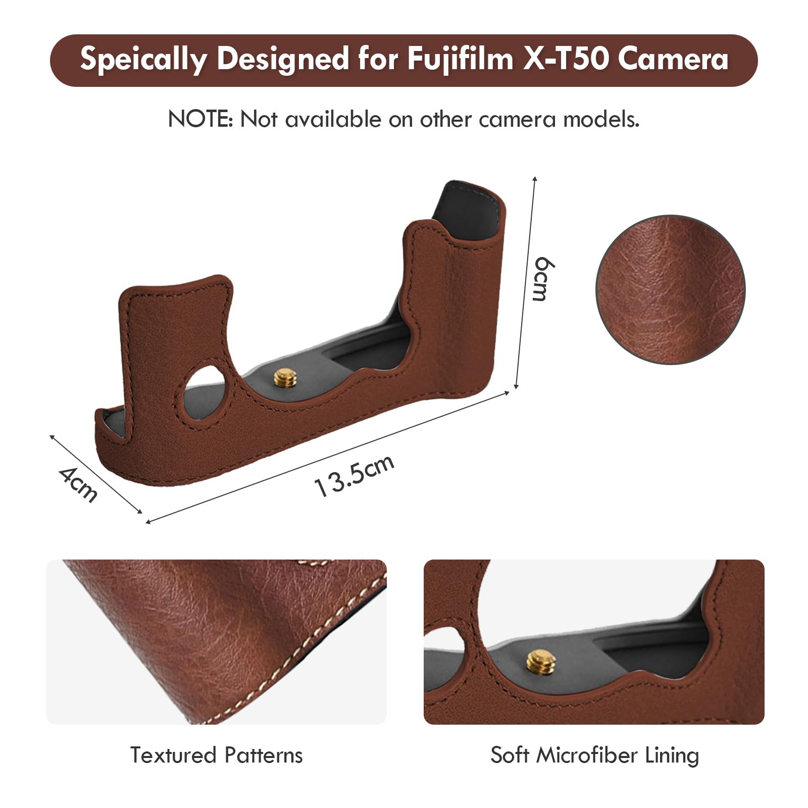 VOVMOEYA Camera Case for FUJIFILM X-T50 Mirrorless Digital Camera,Fuji XT50 Half Case With Soft microfiber Inner,Function Well With 1/4"-20 thread hole Retro PU Leather litchi stria-Coffee - Image 2