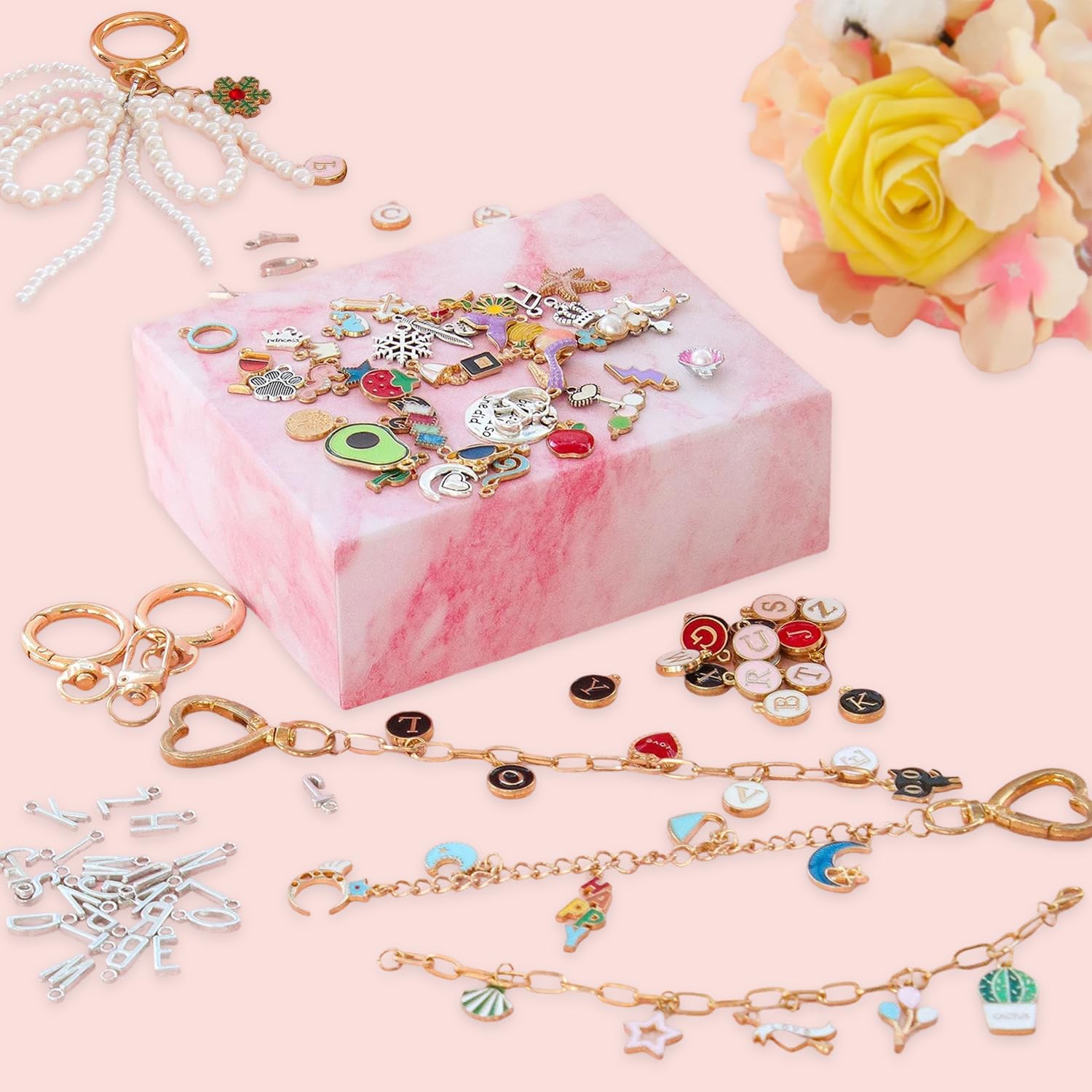 315Pcs Keychain Making Kit, Pink Unicorn Gift Box - Image 2