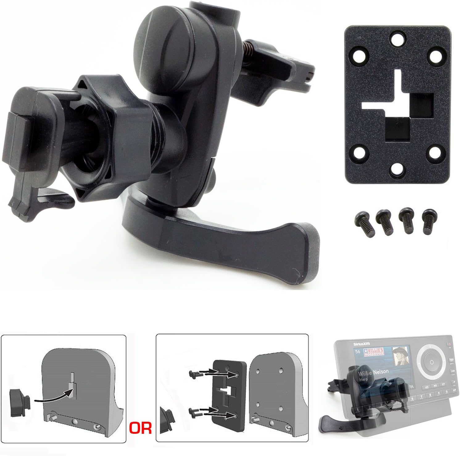 Simple-Lock Air Vent Holder Mount for Sirius XM Onyx EZ EZR Plus Lynx StarMate Stratus 5 6 7 Roady Delphi Skiff Nexus & Helix Satellite Radio (Vehicle Dock is not Included)
