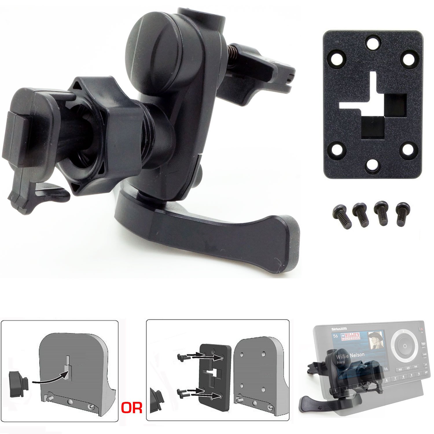 ChargerCitySimple-Lock Air Vent Holder Mount for Sirius XM Onyx EZ EZR Plus Lynx StarMate Stratus 5 6 7 Roady Delphi Skiff Nexus & Helix Satellite Radio (Vehicle Dock is not Included)