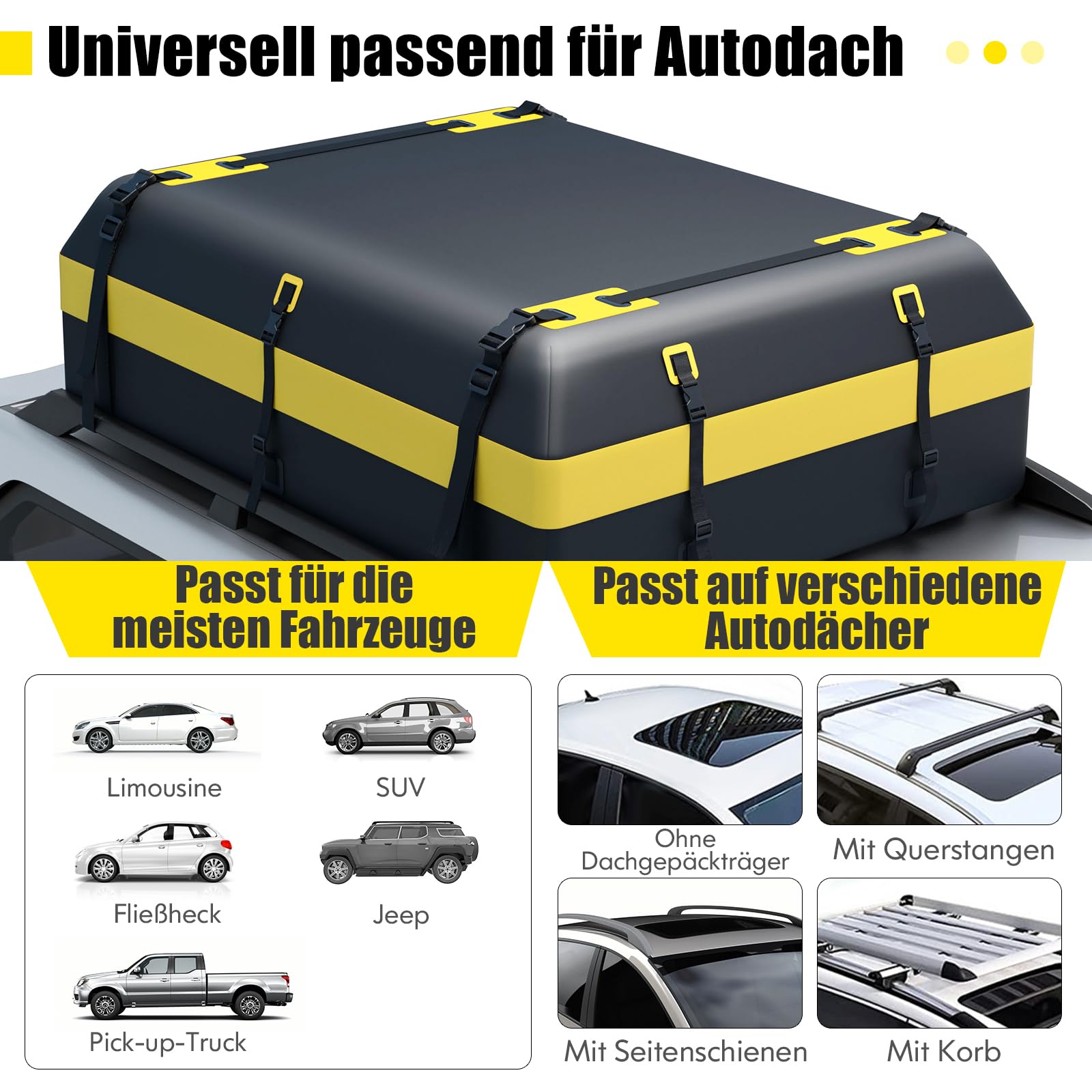 GOPLUS 600L Auto Dachbox, wasserdichte Gepäckbox für Fahrzeuge mit/ohne Gepäckträger, Faltbare Dachtasche mit Anti-Rutsch-Matte, 6 Türhaken, Schloss & Tragetasche für Vans & SUVs