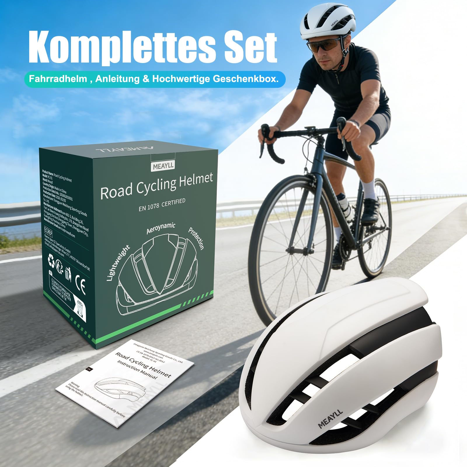 Fahrradhelm Herren Damen, Leichter Fahrradhelm Erwachsene für City & Rennrad mit Magnetverschluss, 16 Belüftungsöffnungen, CE EN1078 – Verstellbar M/L (55–61 cm, ca. 290–300g)