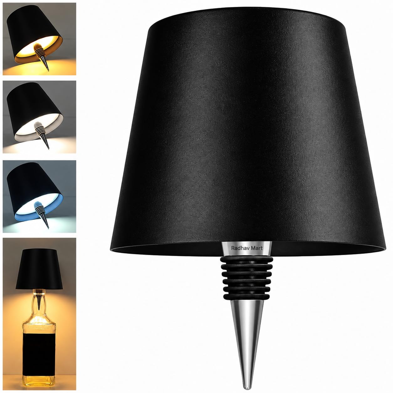 Radhav Mart Wireless Bottle Lamp Light Shade with 3 Color Temperature, Rechargeable Stepless Dimming LED Bottle Light for Any Bottle, Desk Lamp for Bedroom Restaurant Bar Livingroom Gift