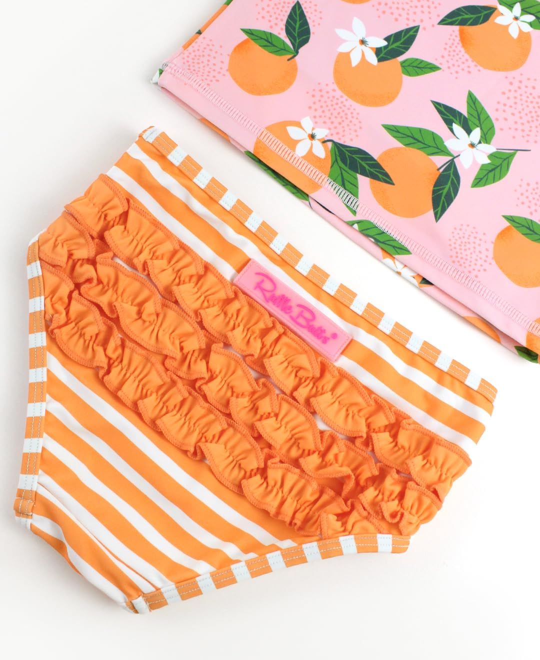 RuffleButts® Baby/Toddler Girls Long Sleeve Rash Guard 2 Piece Swimsuit Set w/UPF 50+ Sun Protection with Zipper - Image 3