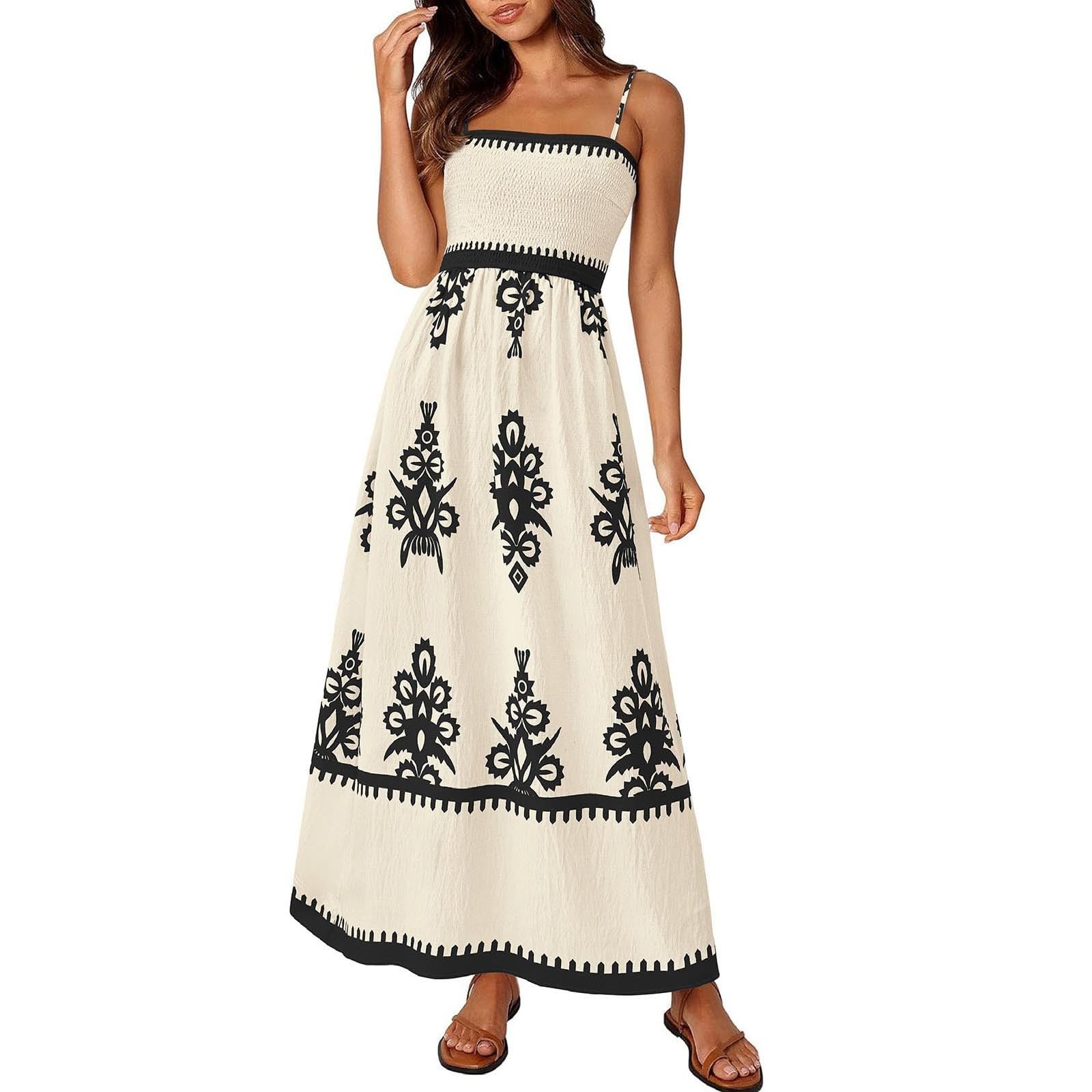 Abito Estivo Lungo Donna Con Spalline E Spacco - Stile Boho A Pois, Senza Maniche, Elegante E Casual Per Spiaggia E Festa
