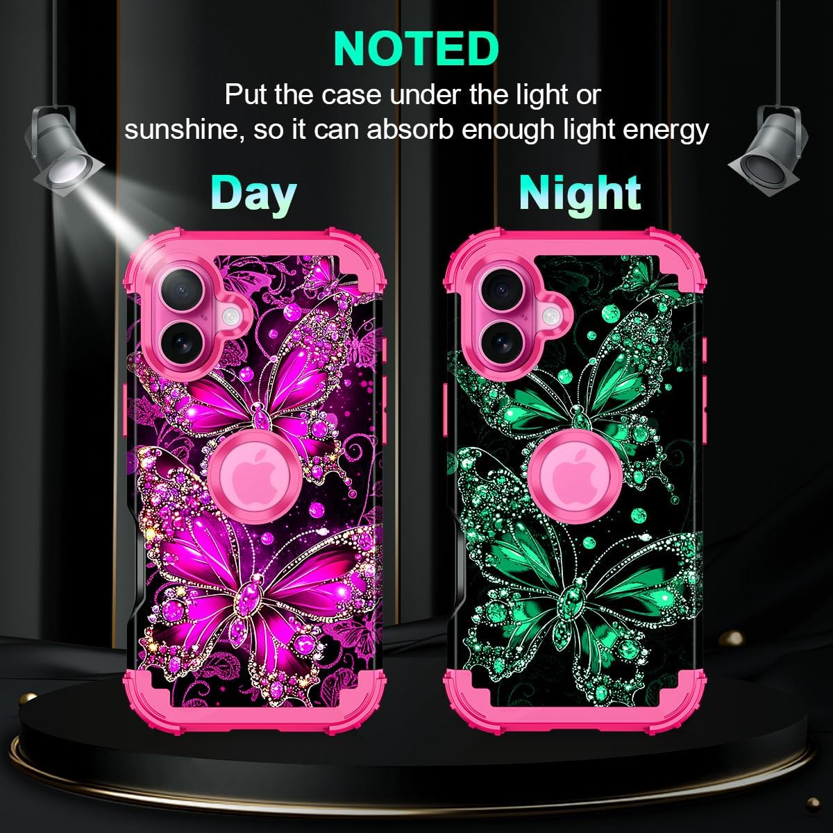 Casetego for iPhone 16 Plus Case,Glow in The Dark Three Layer Heavy Duty Sturdy Shockproof Full Protection Rugged Hard PC+Soft TPU Bumper Case for Apple iPhone 16 Plus 6.7 inch,All Hot Pink - Image 2