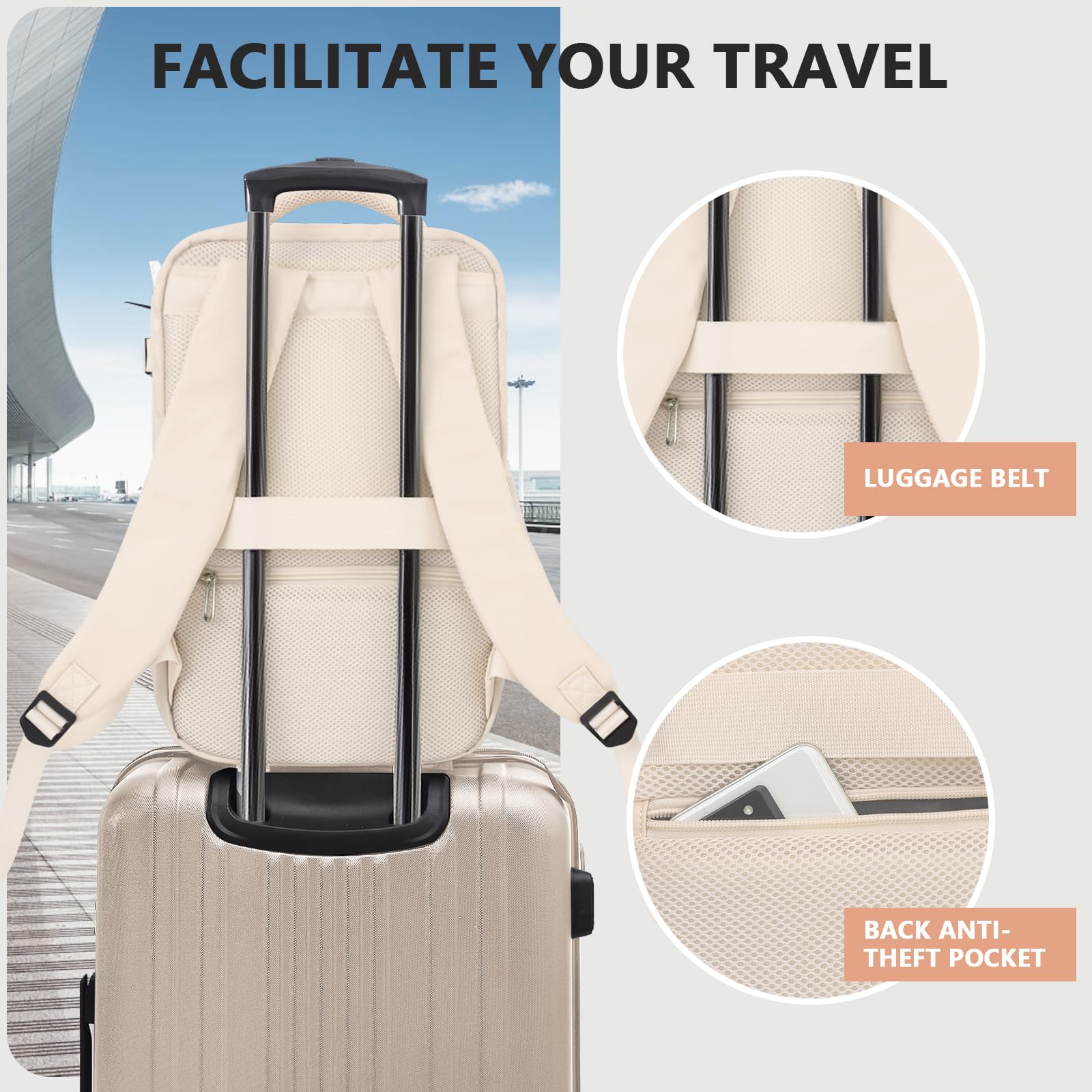 KIRFEIHT Bagaglio a Mano 40x20x25 per Ryanair Borsa da Viaggio per Cabina - Zaino da Viaggio Aereo Piccolo, Zaini Universali per Uomo e Donna per Scuola Trekking Lavoro - Beige