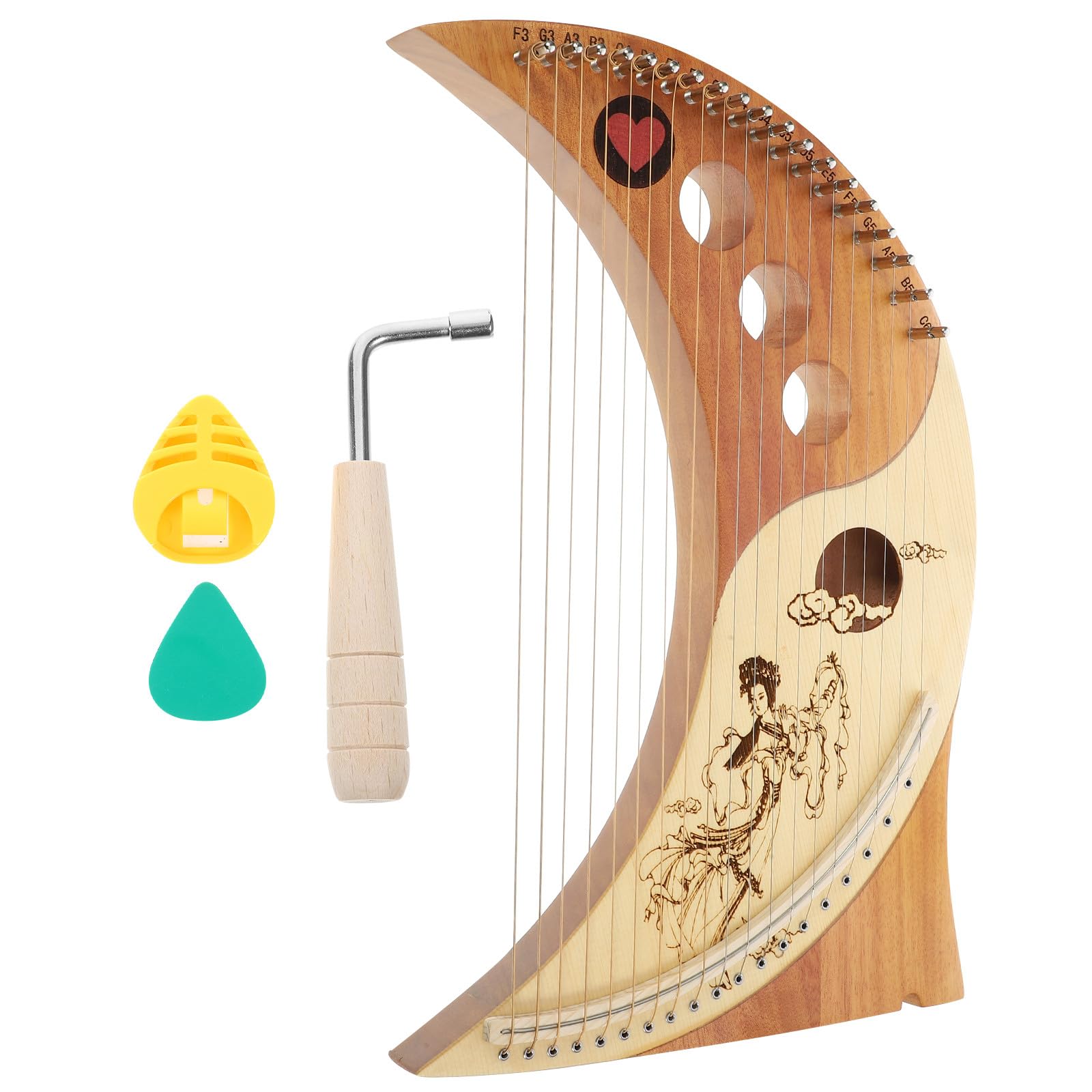 Toddmomy 19-Saitige Holzharfe mit Stimmschlüssel Tragbare Lyre Harp Instrument Warme Klangqualität für Anfänger und Kinder