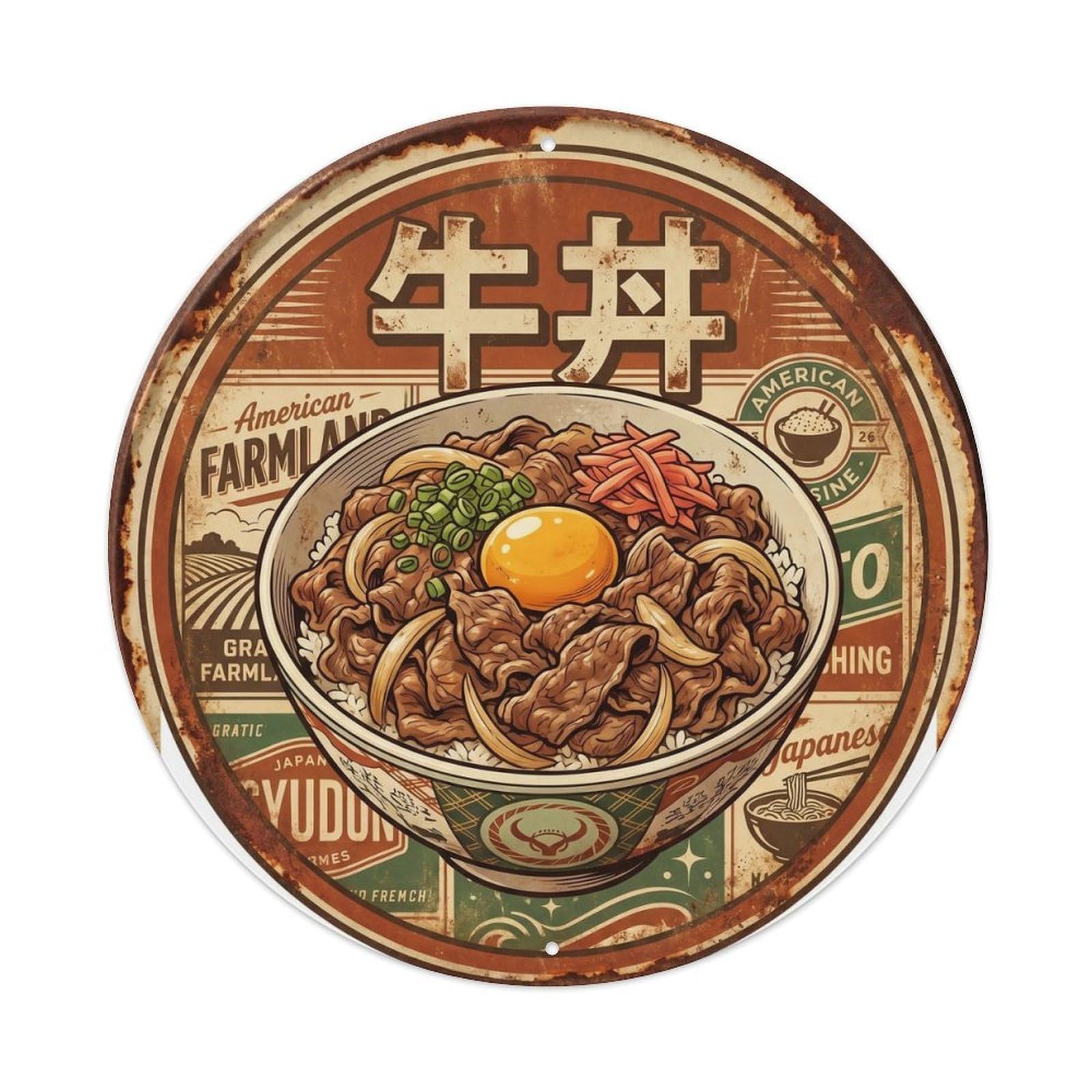 Cxhjca 8X8inch(20X20cm) Gyudon Japanese Comfort Food Roadside Diner Bowl Rice Metal Tin Sign