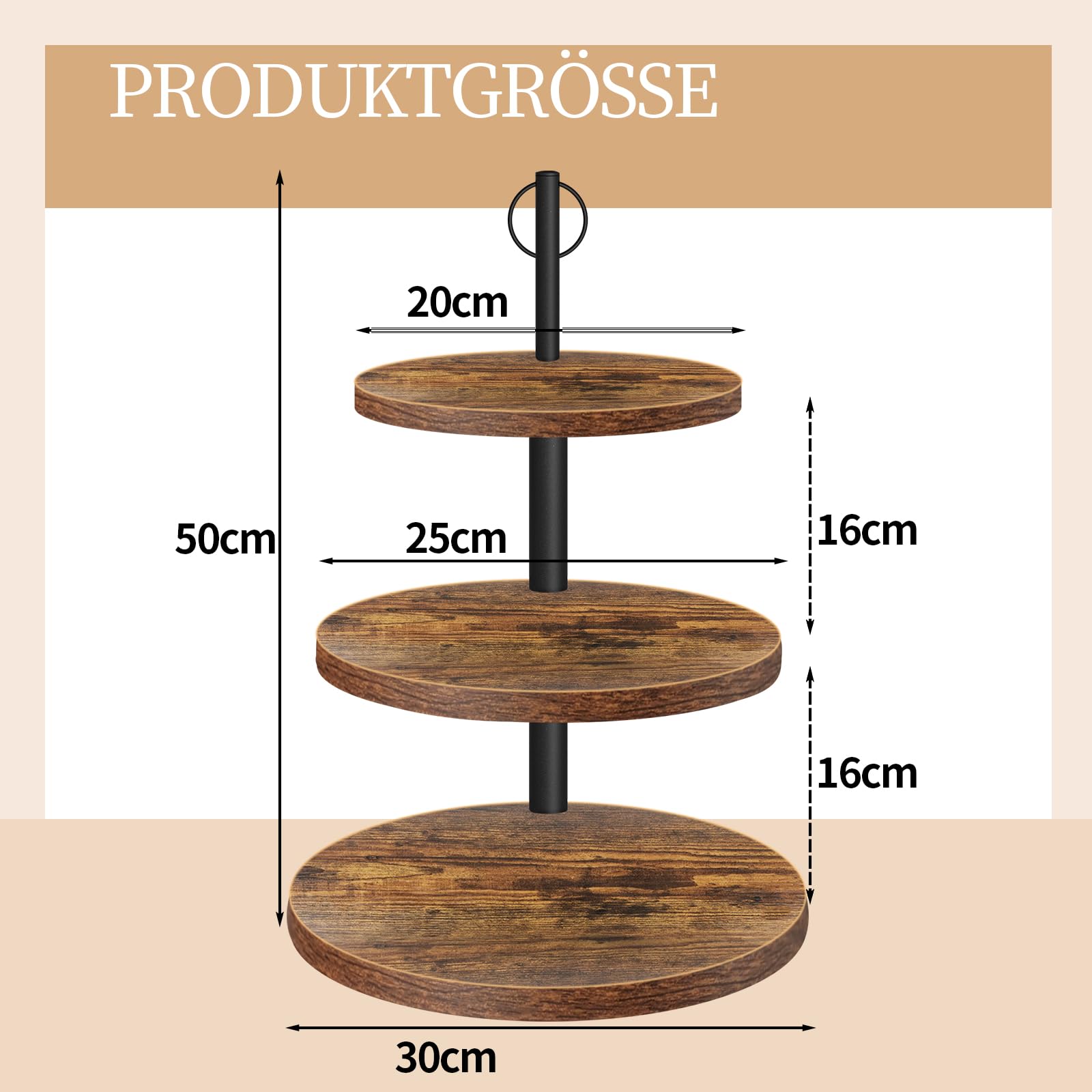 Présentoir à gâteaux à 3 étages en bois - Grand présentoir à cupcake de 30/25/20 cm de diamètre - Présentoir à gâteau et support à gâteau pour muffins, gâteaux, desserts, mariage, fête d'anniversaire