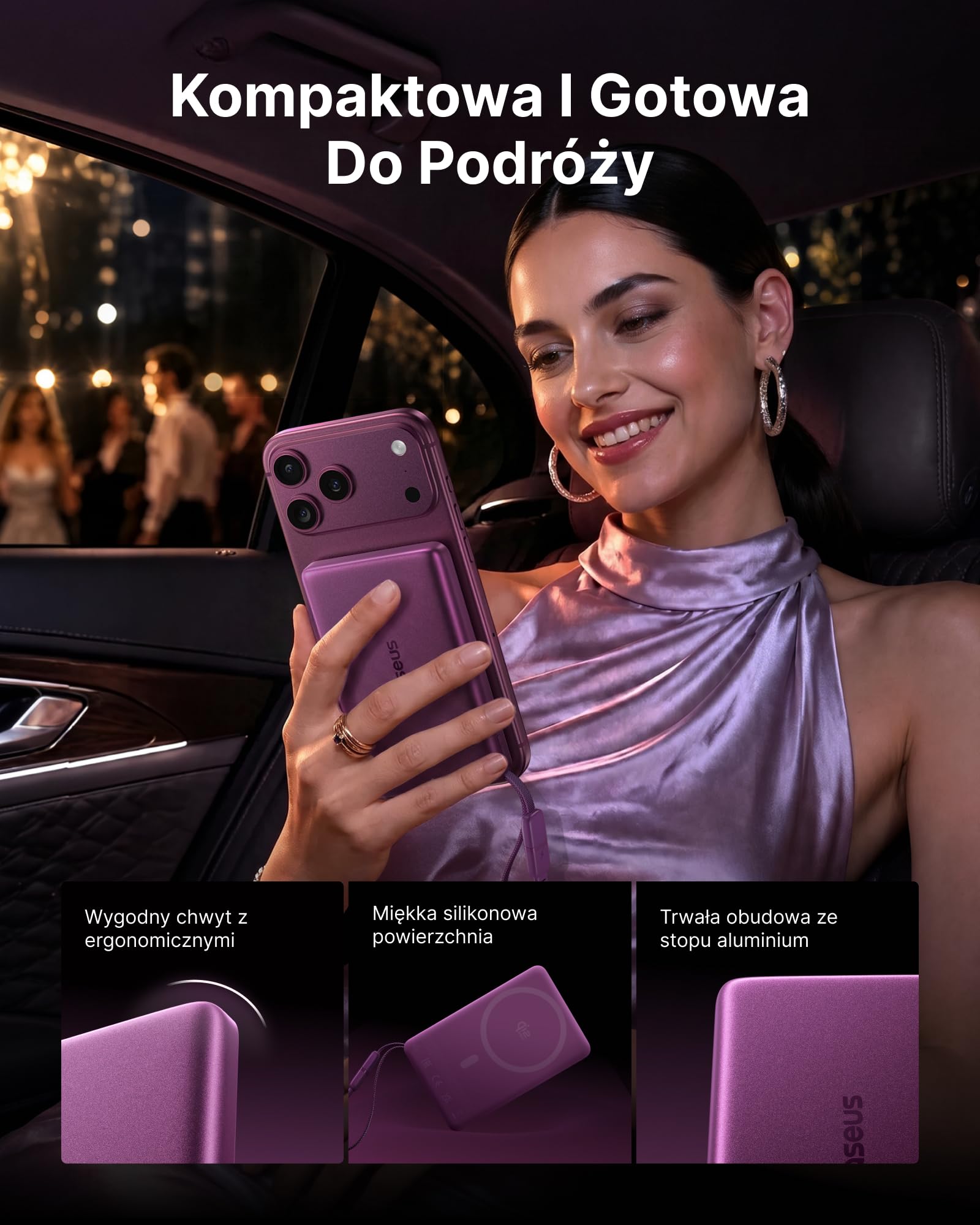 Baseus Picogo AM52 Power Bank, Qi2.2 Magsafe Powerbank 10 000 mAh, bezprzewodowy 25 W, szybkie ładowanie PD 45 W, wbudowany kabel USB C, magnetyczna bateria zewnętrzna do iPhone 18/17/16/15/14/13
