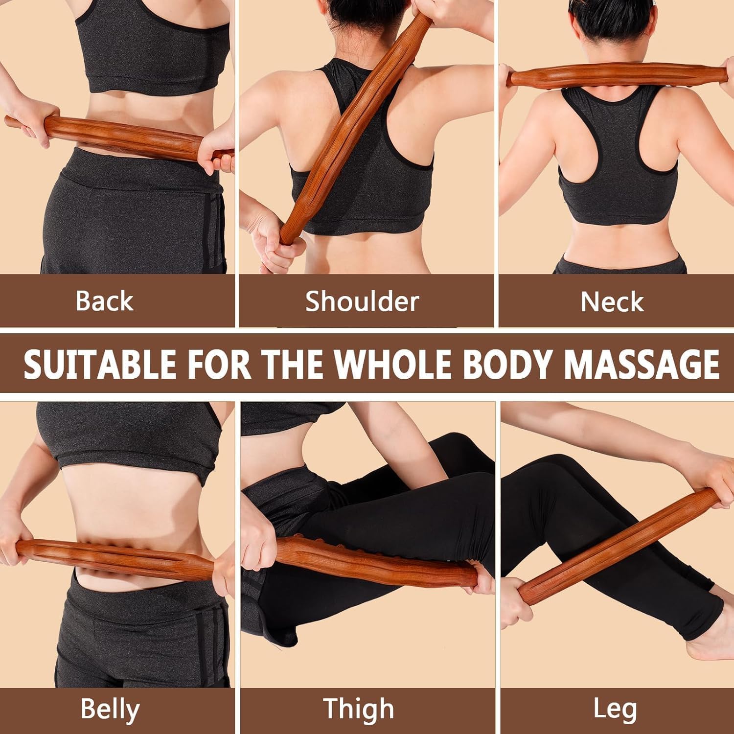 ZELVO Wood Massage Stick Tools Wooden Therapy Scraping Lymphatic Drainage Massager, Double Row 20 Beads Point Treatment Gua Sha Tools for Back Leg Whole Body ZELVO Wood Massage Stick Tools Wooden Therapy Scraping Lymphatic Drainage Massager, Double Row 20 Beads Point Treatment Gua Sha Tools for Back Leg Whole Body