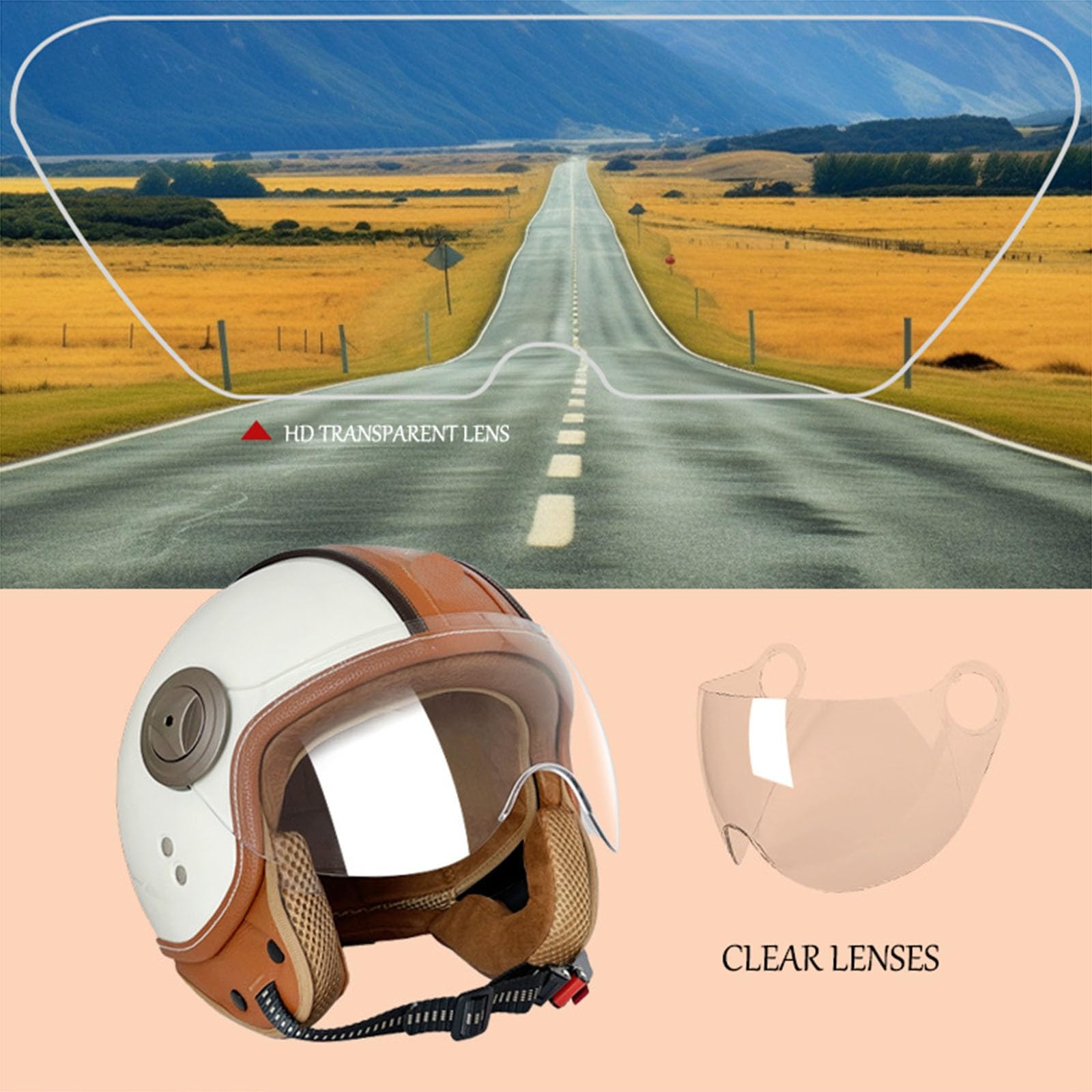Kask motocyklowy w stylu vintage, otwarty kask dla dorosłych, retro 3/4, otwarty kask motocyklowy, z certyfikatem ECE / DOT, dla dorosłych, mężczyzn i kobiet