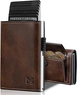 Geldbörse Herren mit Münzfach & RFID-Schutz, Smart Wallet mit Sichtfenster, Portmonee Geldbeutel Herren, Portemonnaie Herren mit 6 Kartenfächern für bis zu 11 Karten (Braun)