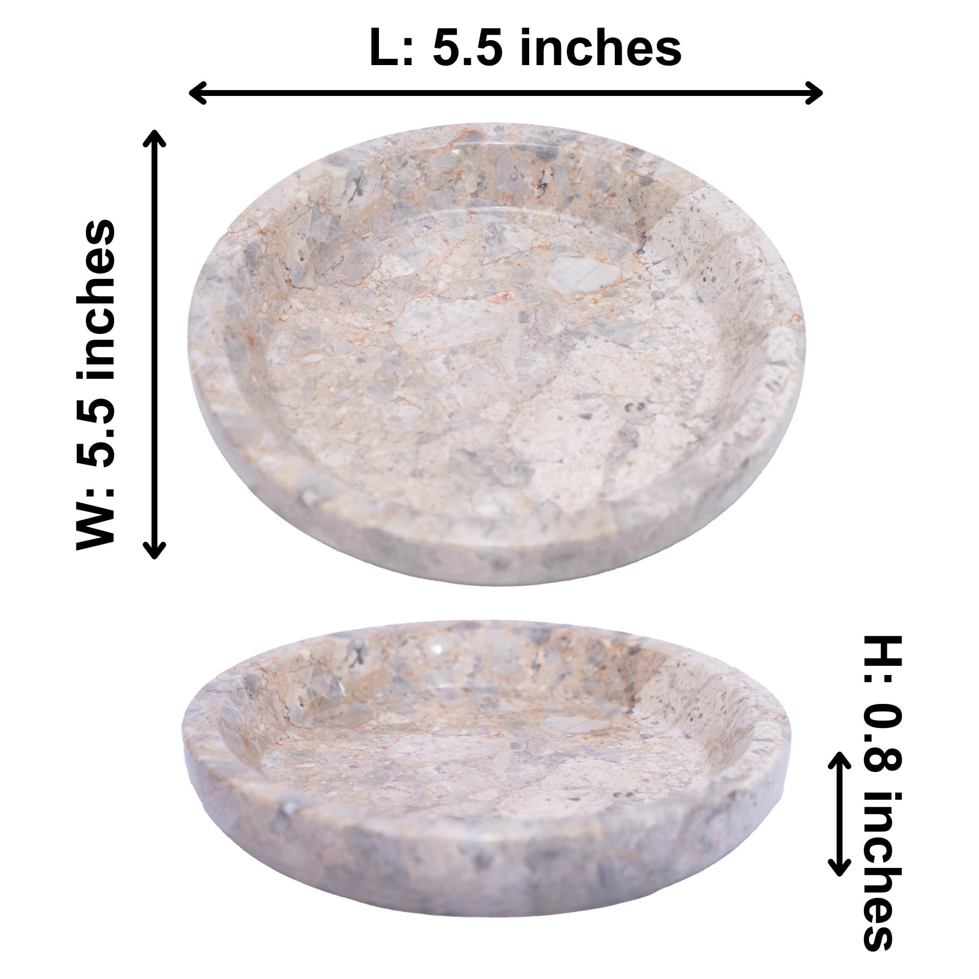 MIDUSO Round Genuine Marble Tray, Stone Decorative Tray, 5.5x5.5x0.8inch, Storage Marble Tray for Jewelry/Ring/Bracelets, Gray