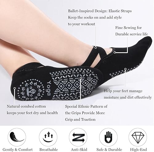 Miniatura 5 de Geyoga 6 pares de calcetines de pilates para mujer, calcetines de barre para yoga, ballet, baile, calcetines antideslizantes con correas de agarre