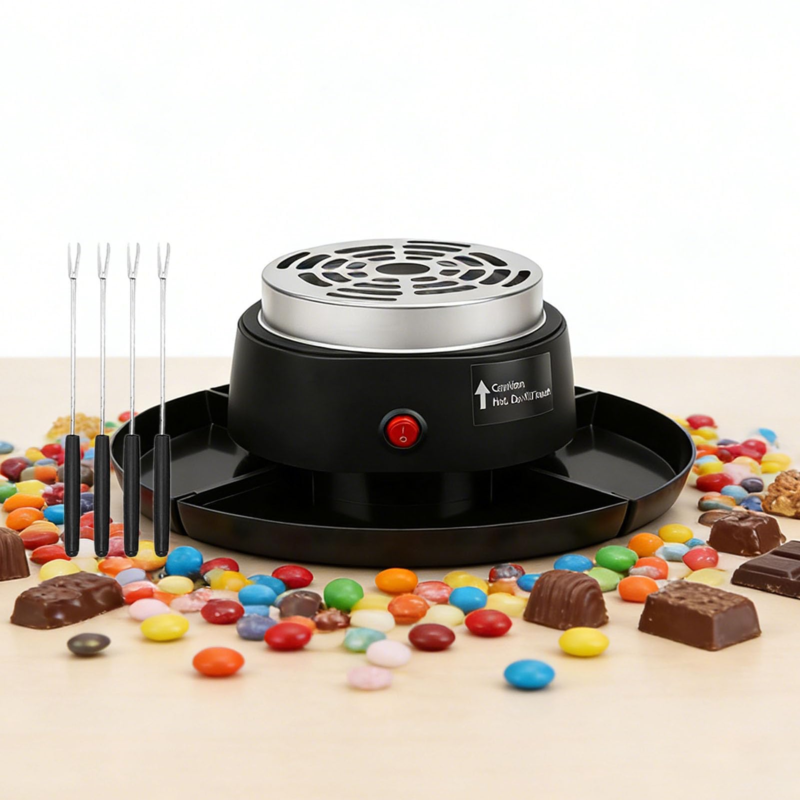 Qcwwy Smores Maker Kit de Mesa para Interiores, Estación Smores con 4 Tenedores para Asar, 4 Bandejas Desmontables, Tostador Eléctrico de Malvaviscos sin Llama, (Enchufe europeo 220V)