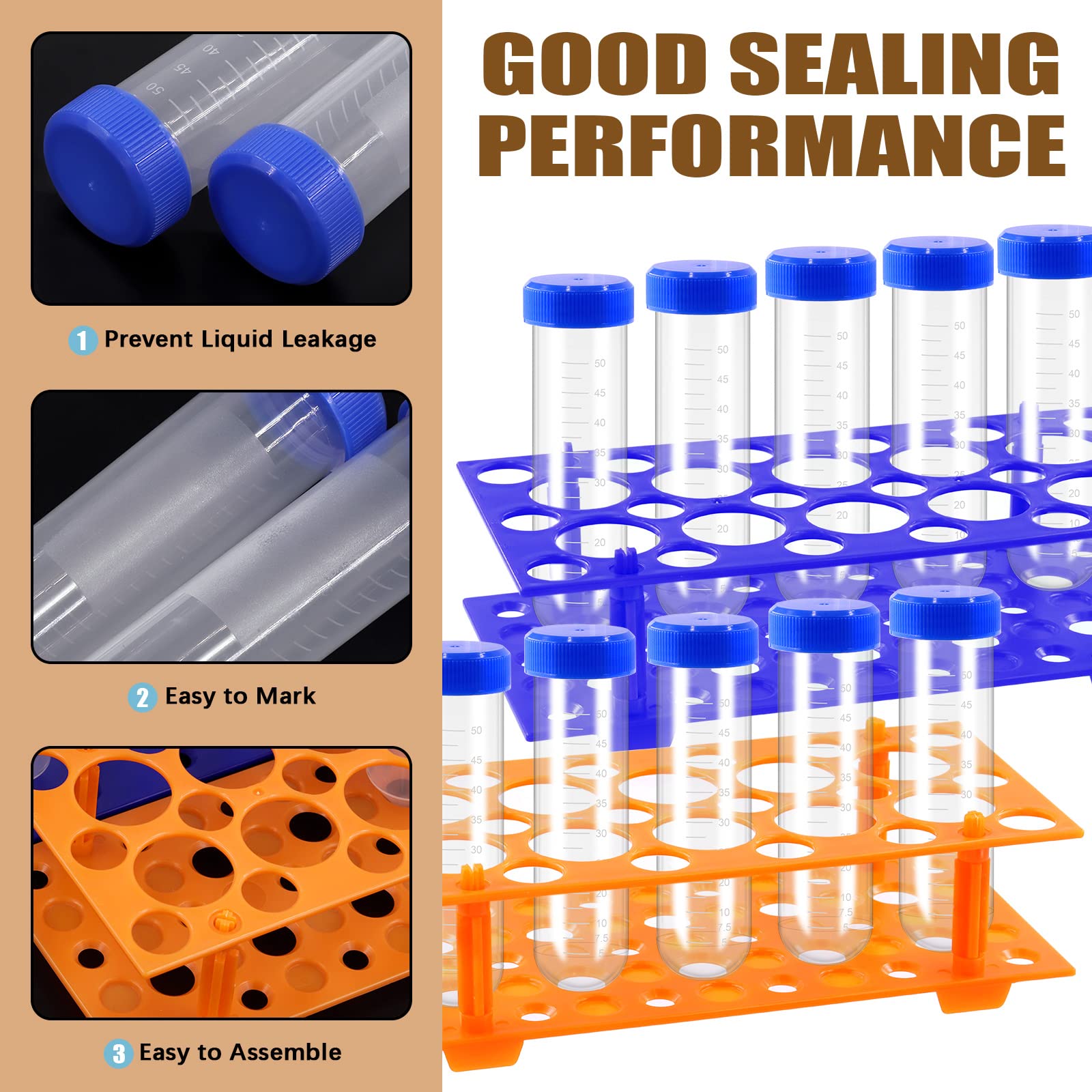 Tubi Per Centrifuga Da 50 Ml Con Tappo A Vite - 25 Pezzi + 2 Supporti Da 28 Pozzi | Senza Termogeni