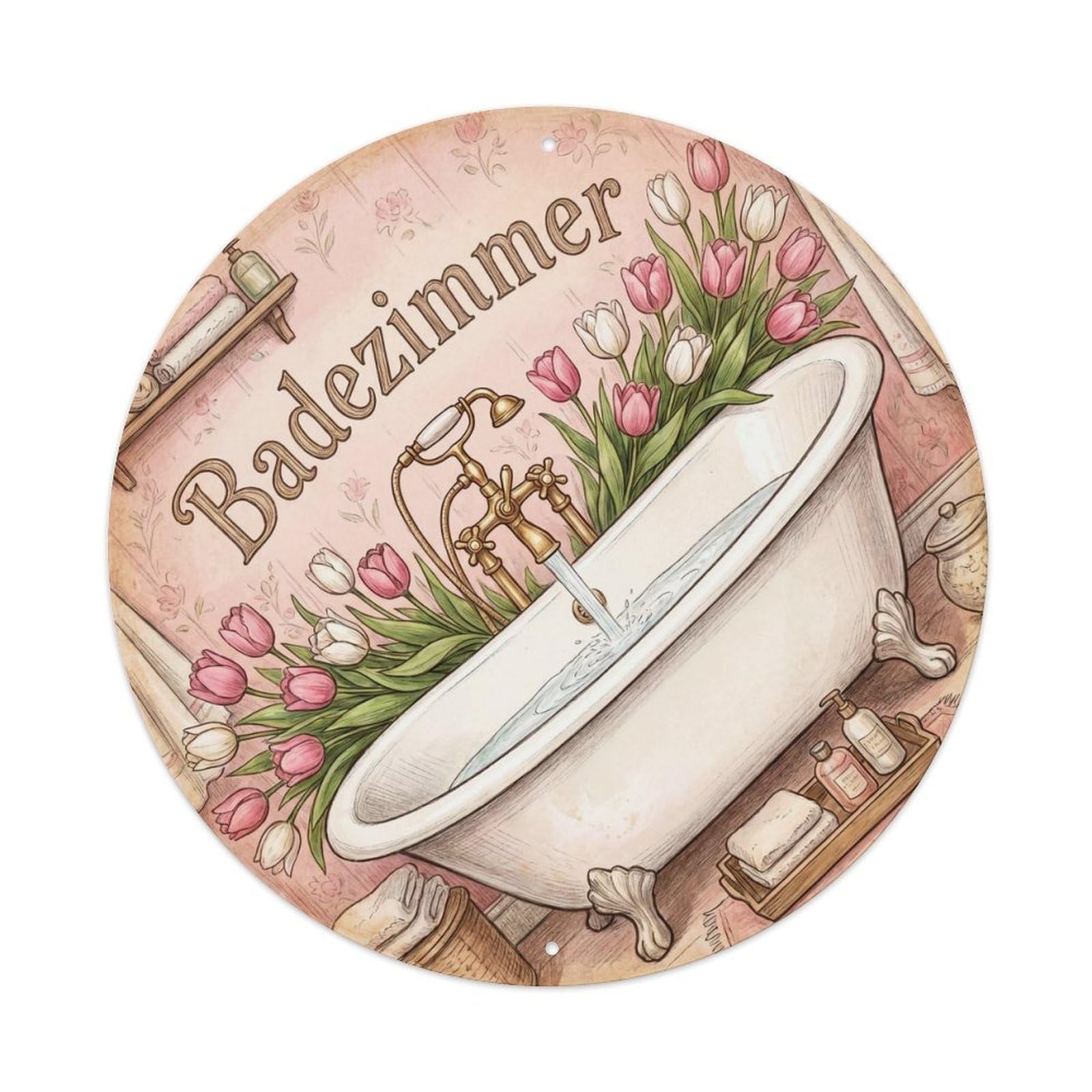 Fqnyr Style Badezimmer Tulip Shabby Round Bathroom Metal Tin Sign