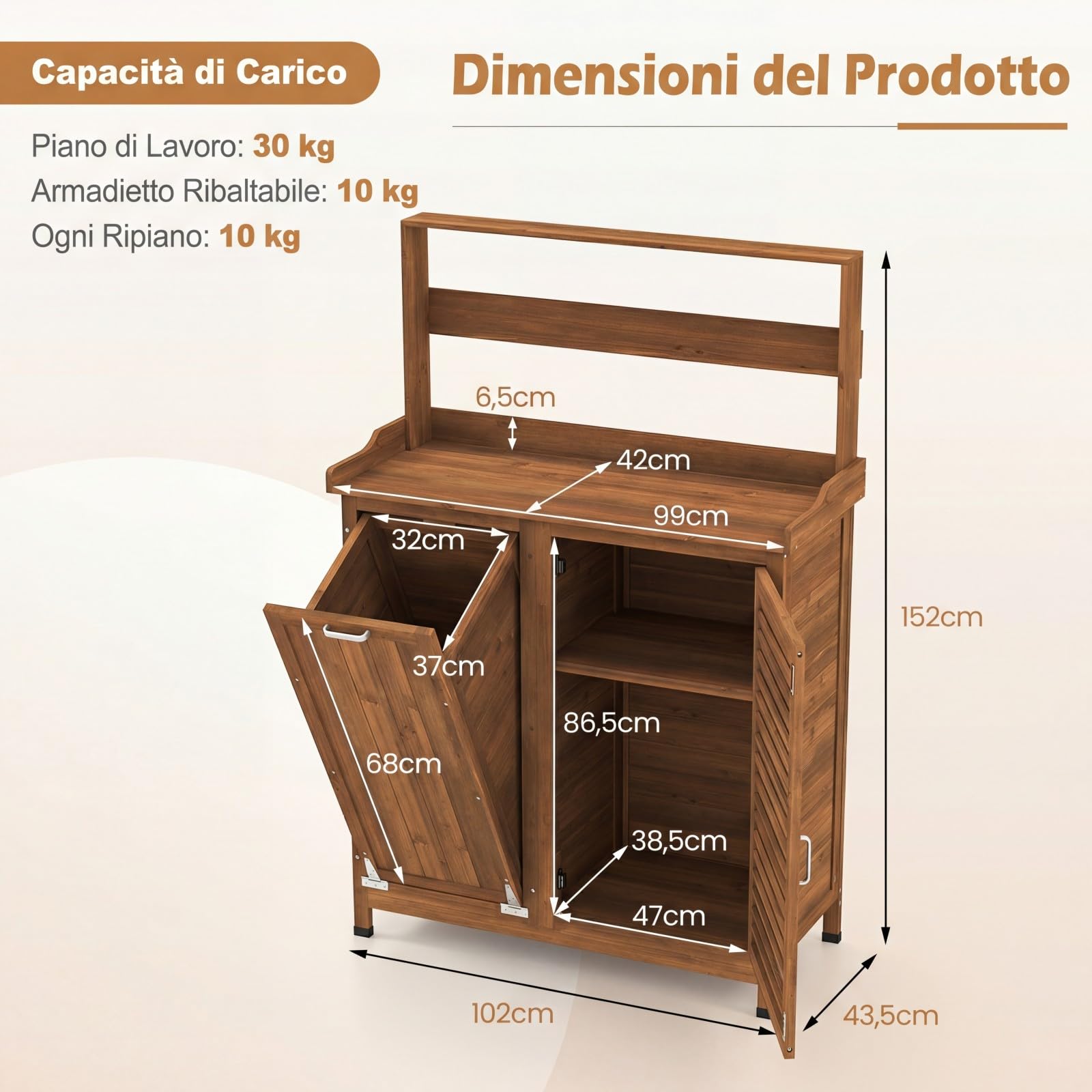 COSTWAY Tavolo da Giardinaggio, Armadietto da Esterno in Legno Massello con Ripostiglio, Ripiani Rimovibili e 2 Ante, Tavolo da Lavoro per Piante da Giardino, Prato e Cortile