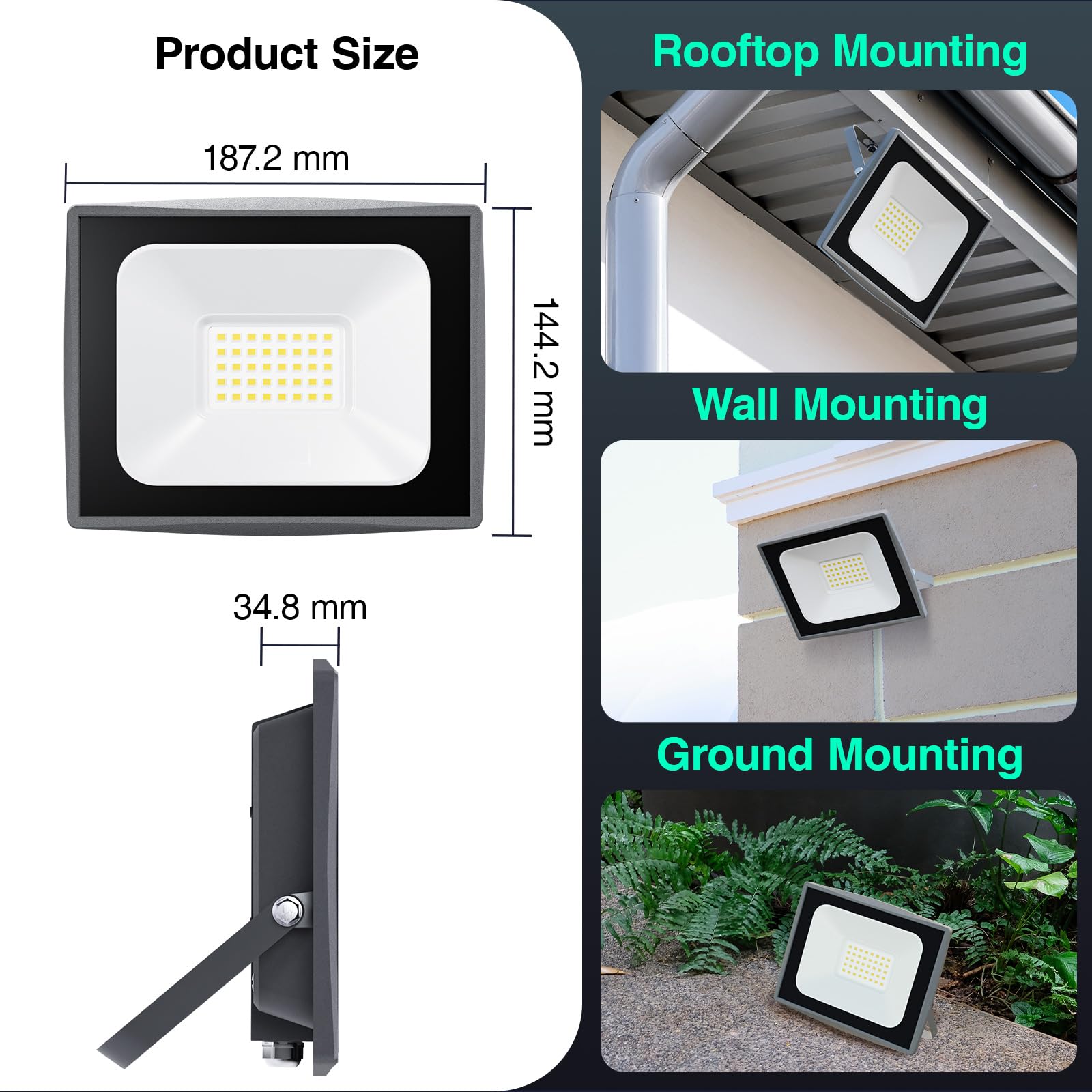 HOOLED Faretto led da esterno 50 W 4500 lm 120° Raggio LED impermeabile IP65, SMD2835, 4000 K, Proiettore LED esterno adatto per cortili, giardini, garage, terrazze e altri spazi esterni