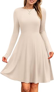 PLOKNRD Women's Knitted Dress Autumn Winter Short Dresses Ribbed Crew Neck Long Sleeve Casual Dress